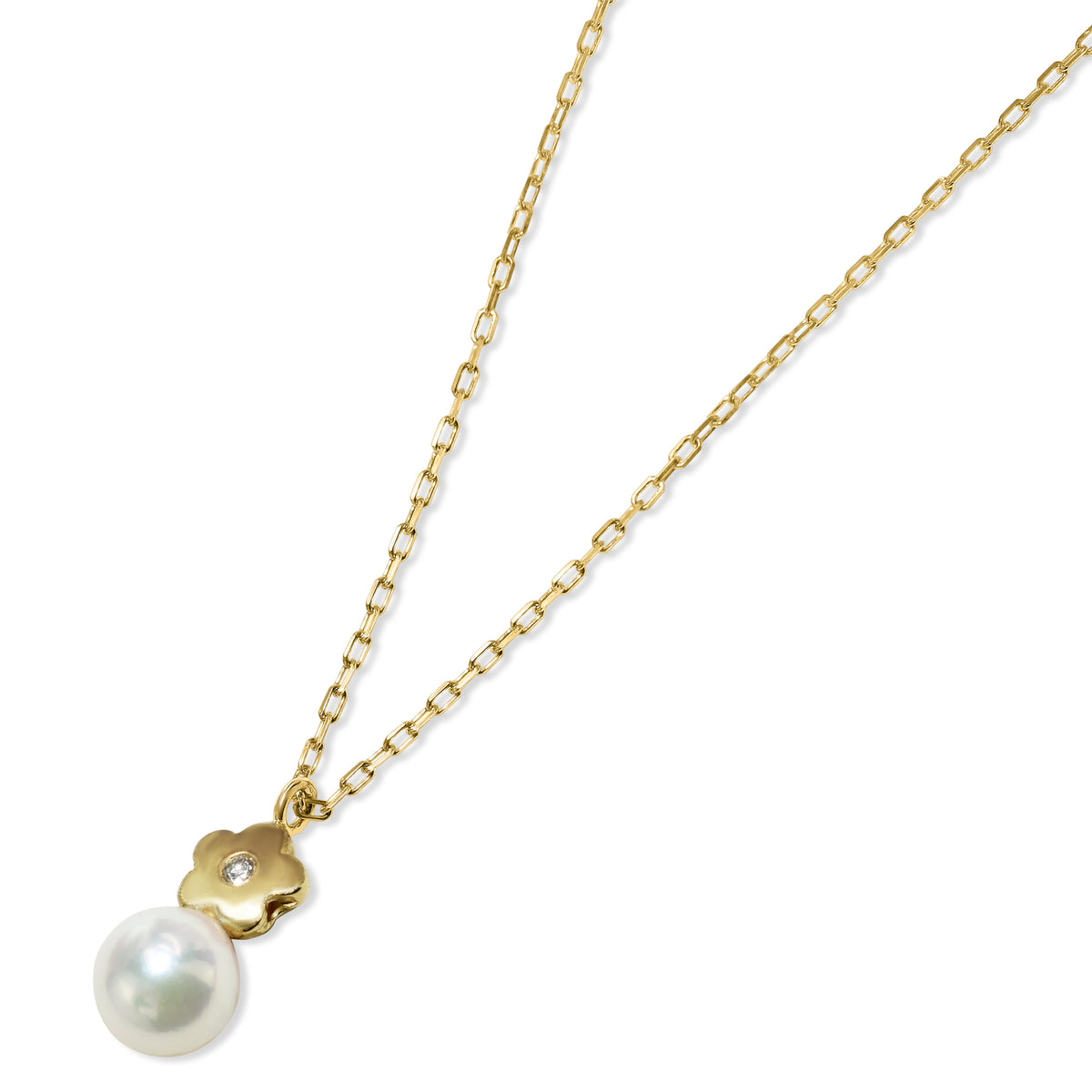 14k Flower Cultured Pearl Diamond Cable Chain necklace