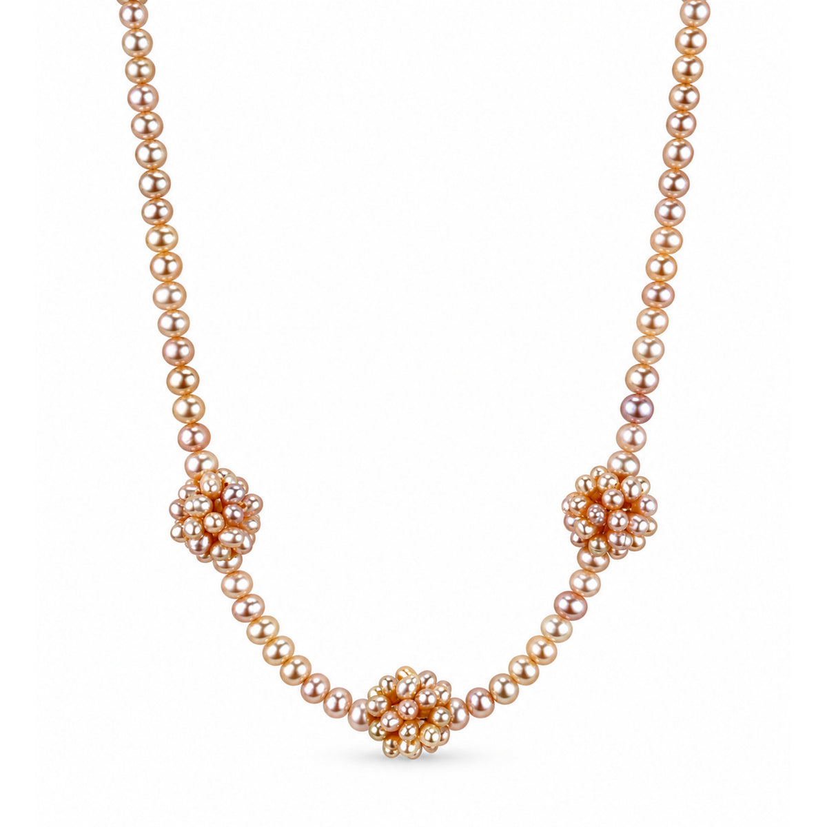 14k Natural Pink Pearl 3 Braided Ball Necklace