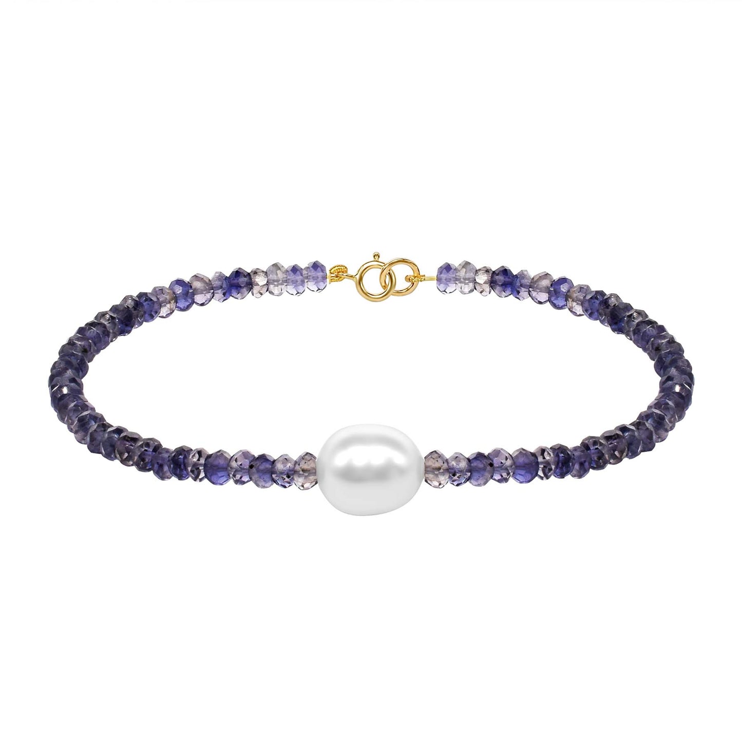 14k Iolite White Freshwater Pearl Bracelet 6.5''