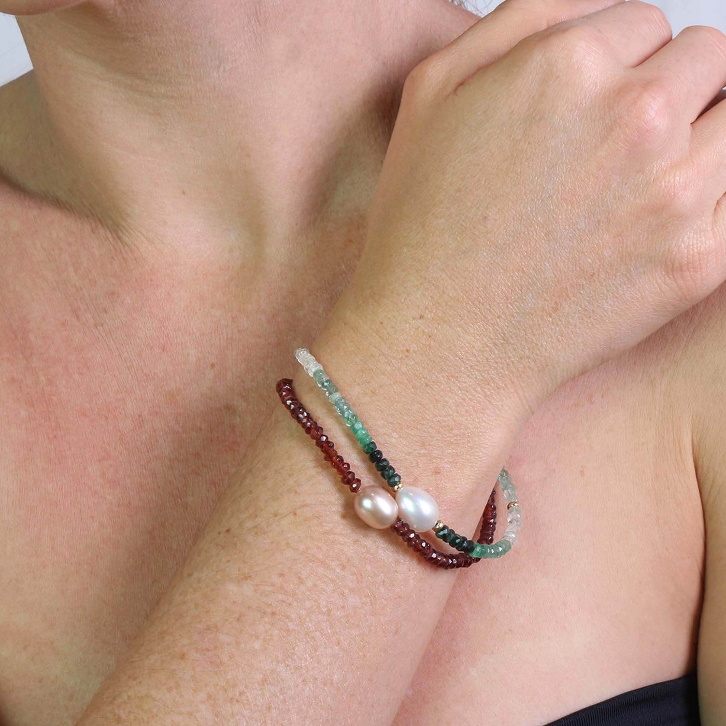 14k Garnet Pink Freshwater Pearl Bracelet 6.5''