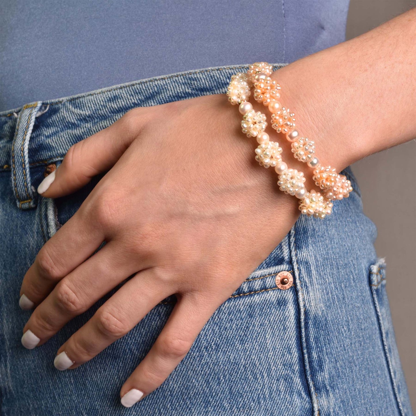 14k Pink Freshwater Pearl Popcorn Stretch Bracelet 7.5" Pink