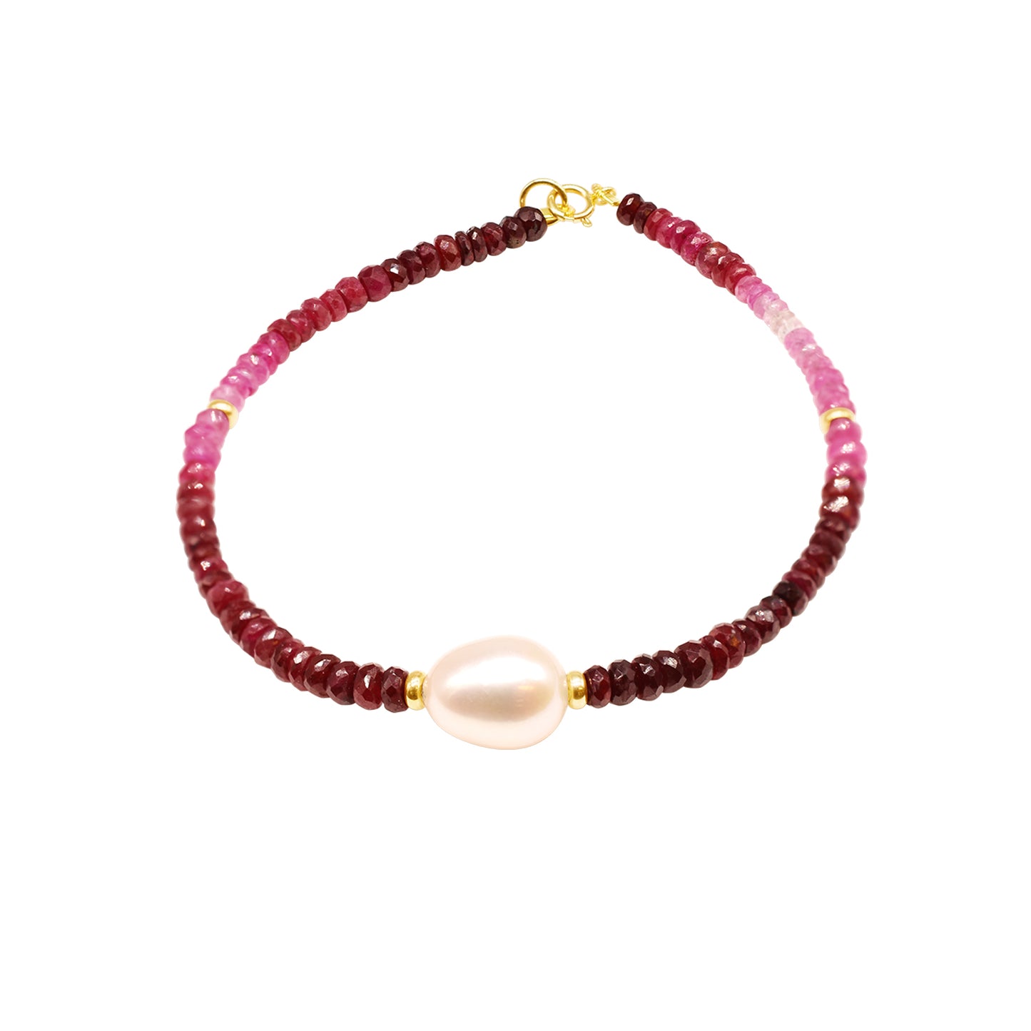 14k Ruby Freshwater White Pearl Bracelet 6.5''
