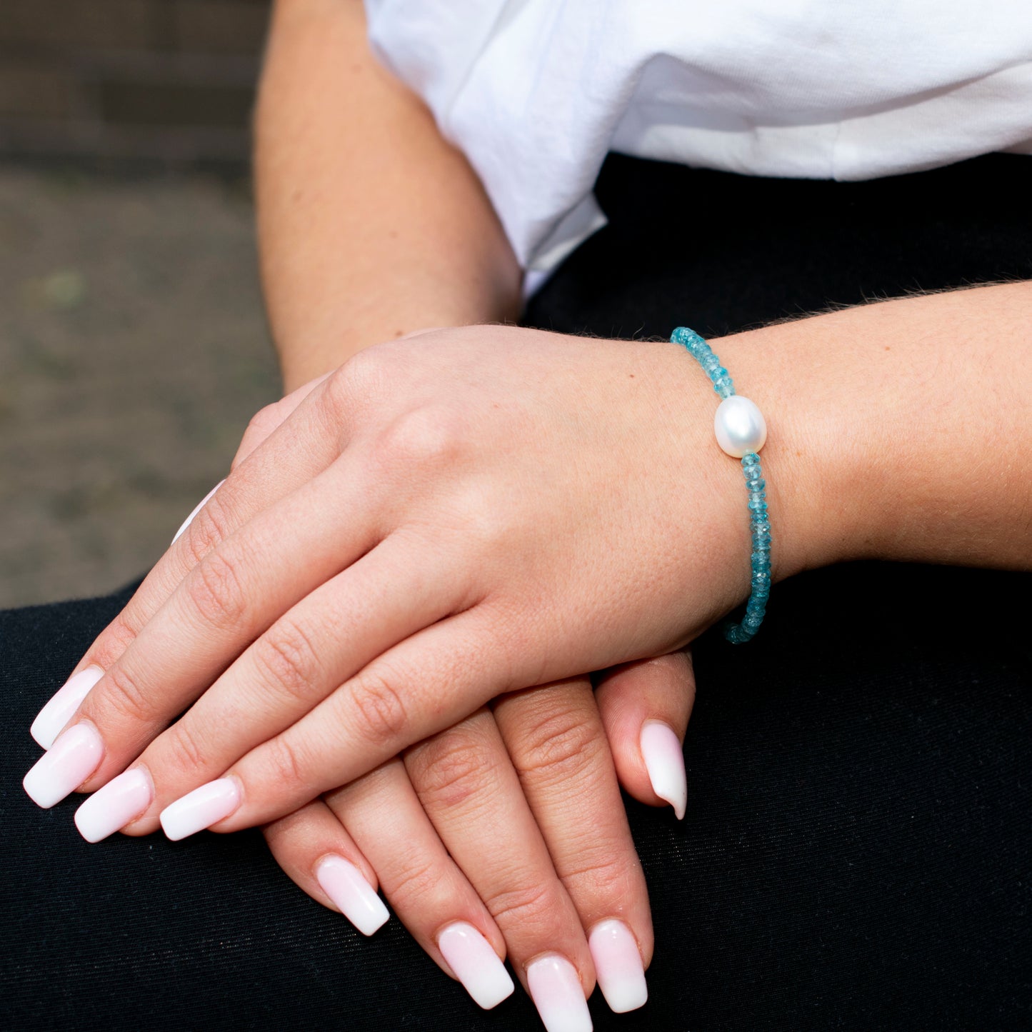 14k Gemstones with White Freshwater Pearl Bracelet