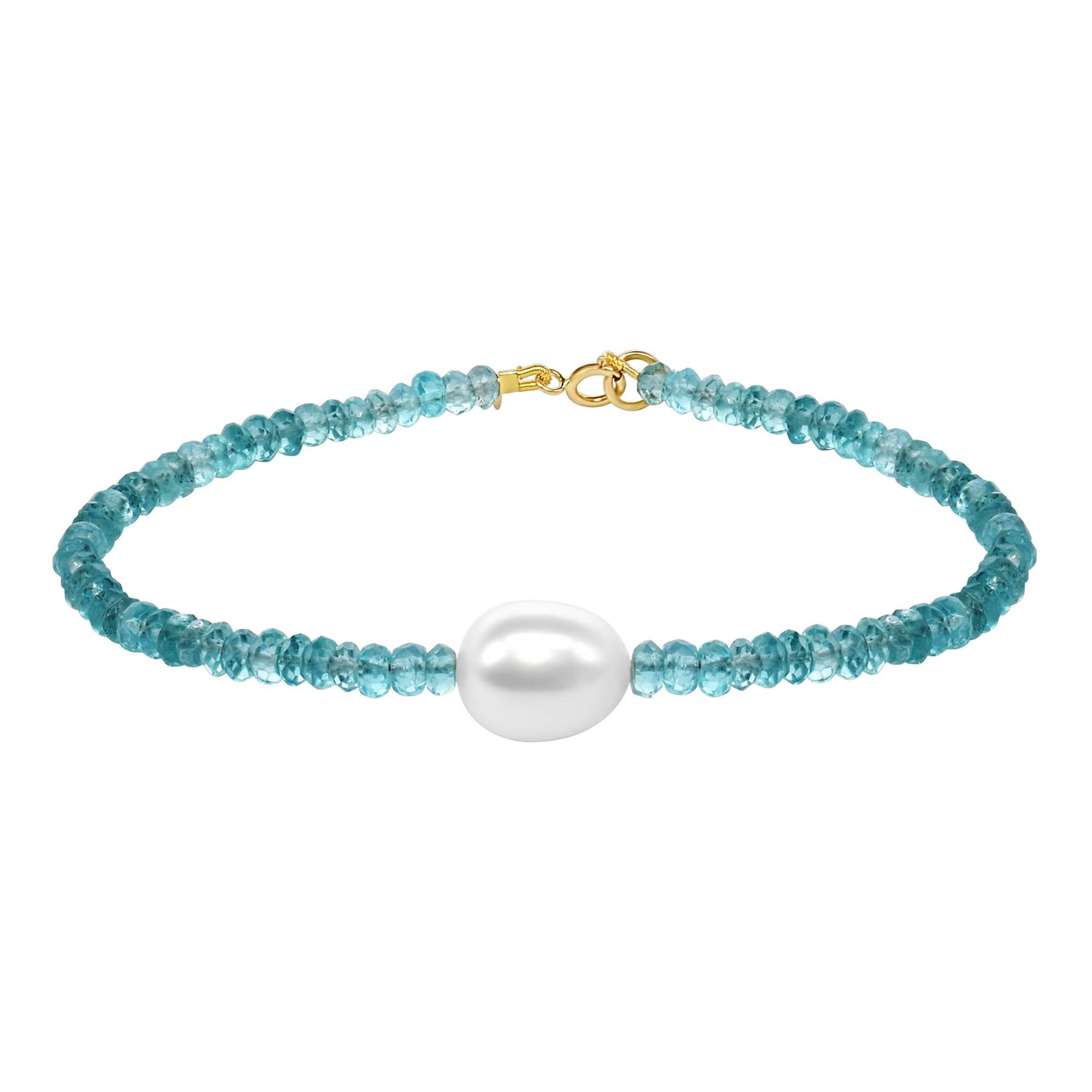 14k Gemstones with White Freshwater Pearl Bracelet