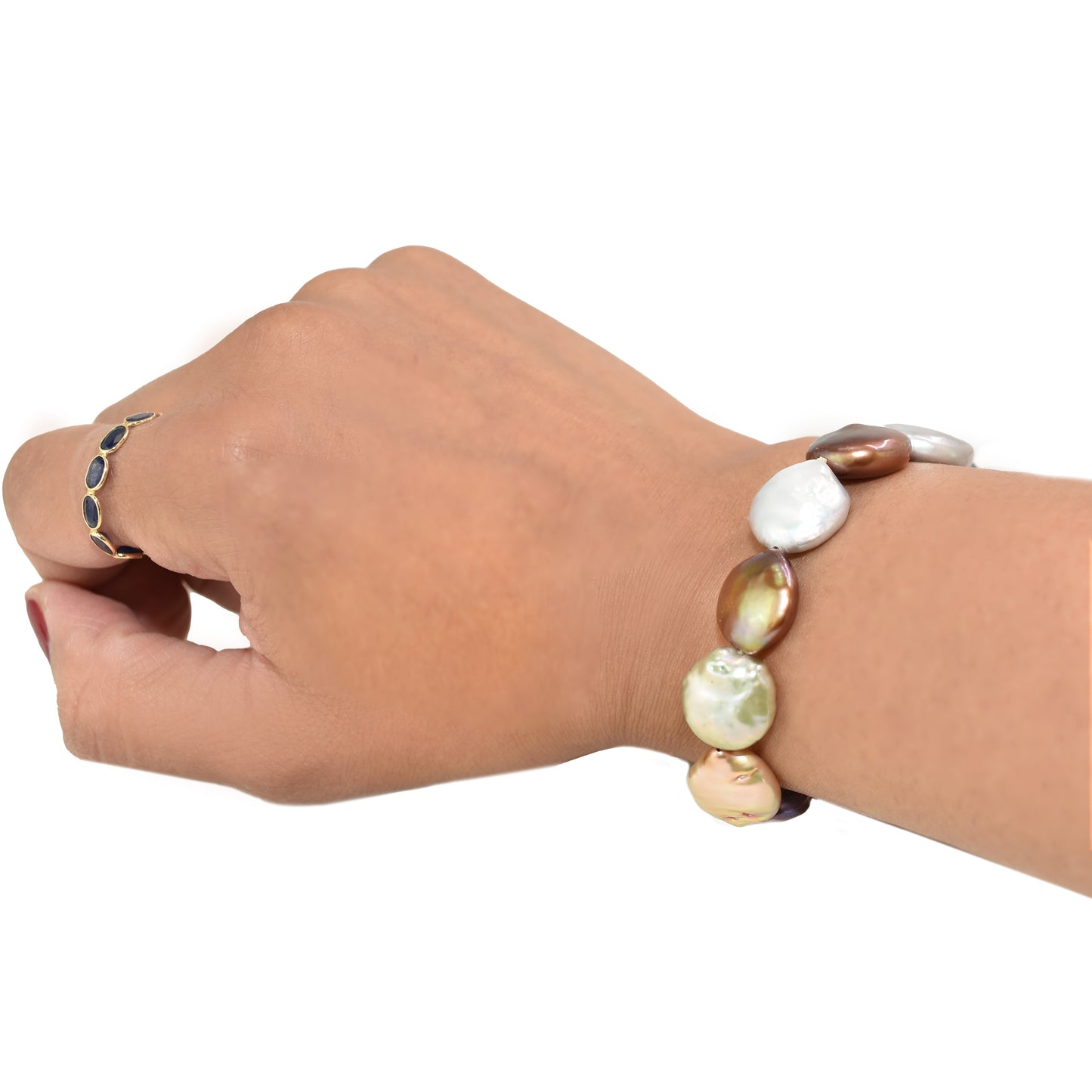 Multi Freshwater Pearl Coin Stretch Bracelet