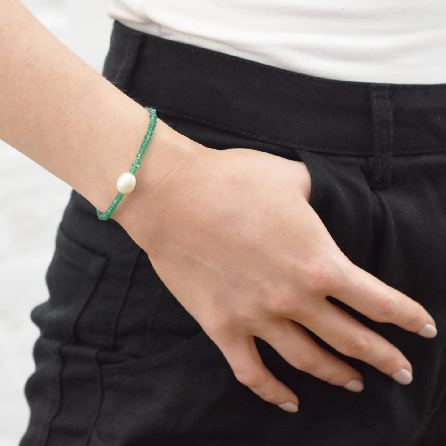 14k Gemstones with White Freshwater Pearl Bracelet