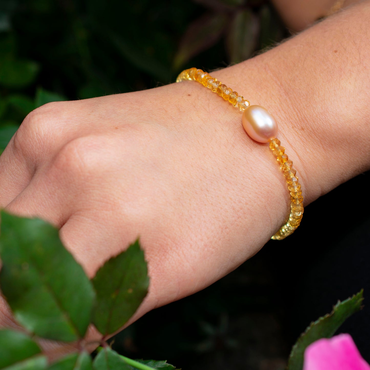14k Gemstones with Pink Freshwater Pearl Bracelet