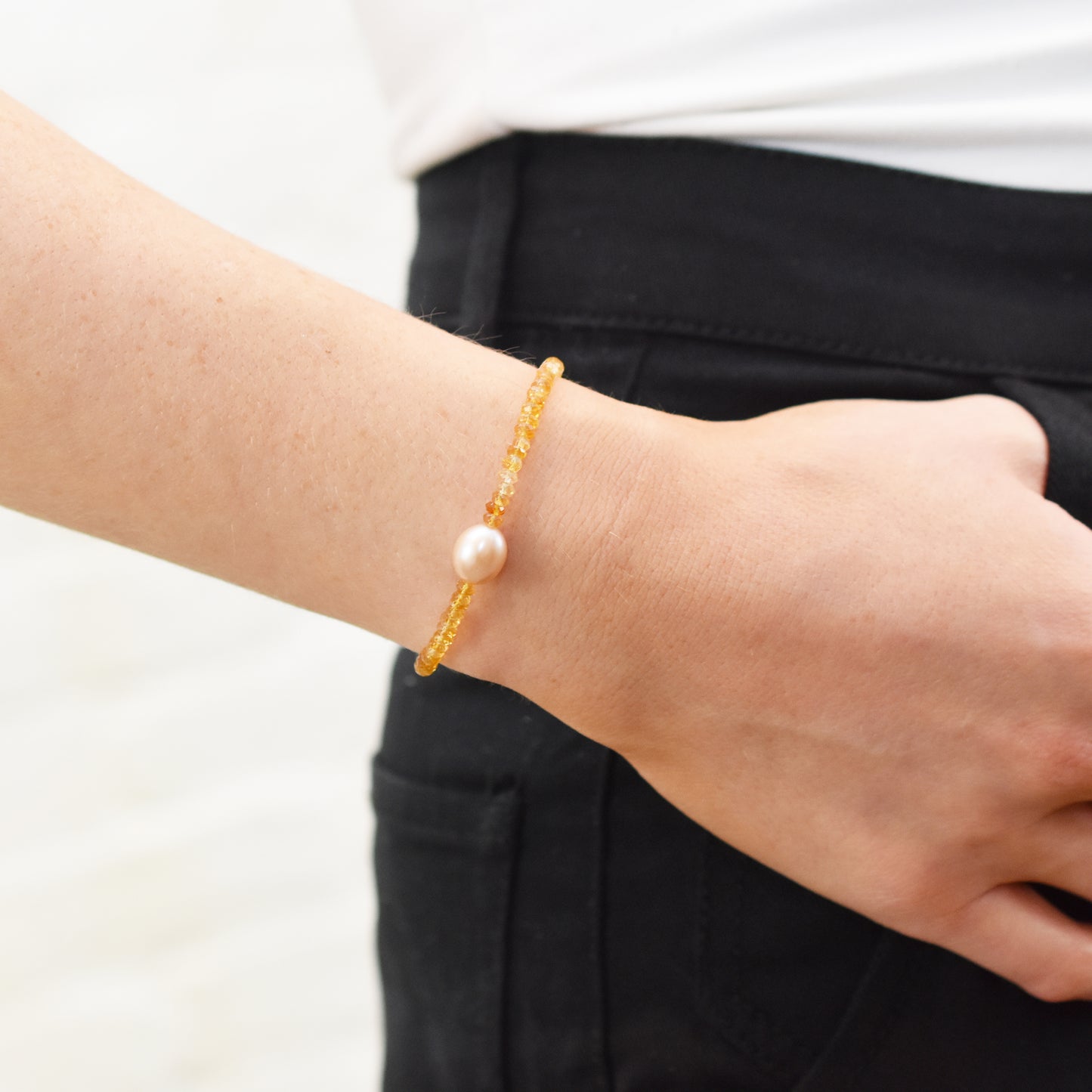 14k Gemstones with Pink Freshwater Pearl Bracelet