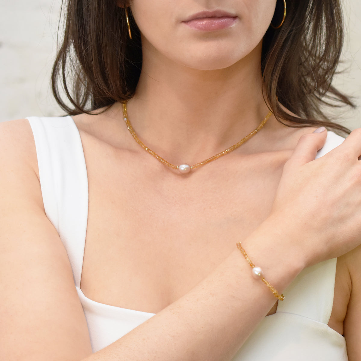 14k Gemstones with Freshwater Pearl Bracelet