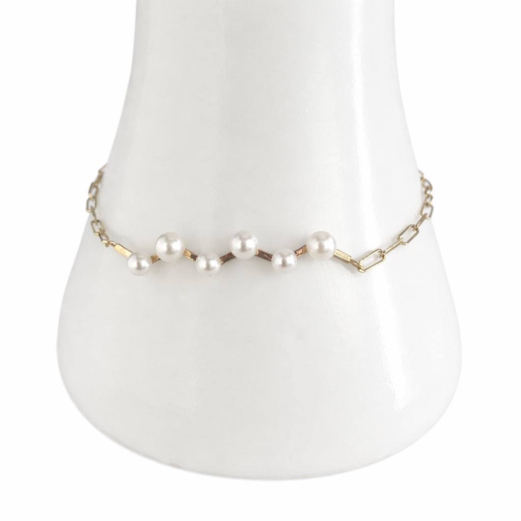 14k White Pearl Zigzag Bolo Bracelet 7.75"