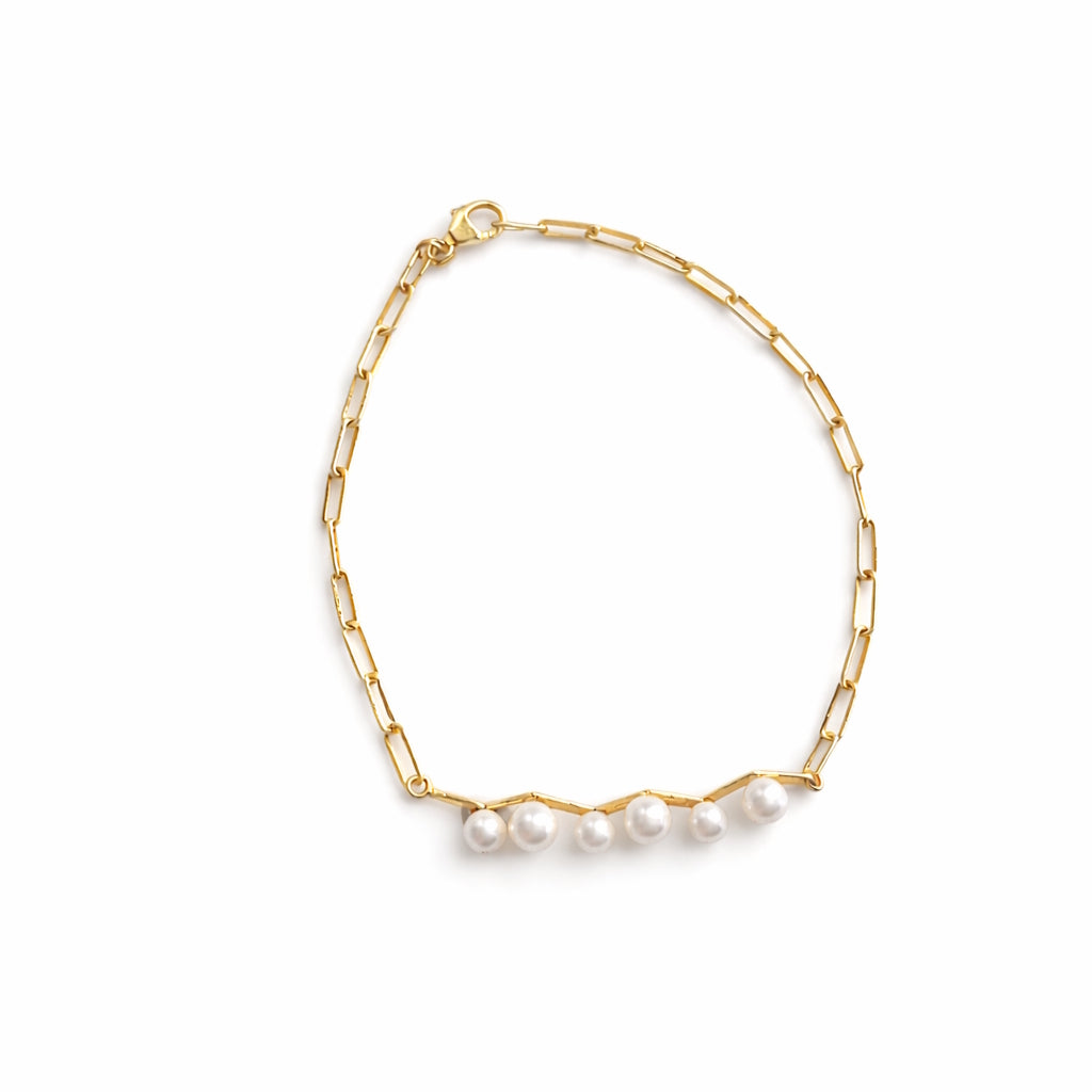14k White Pearl Zigzag Bolo Bracelet 7.75"