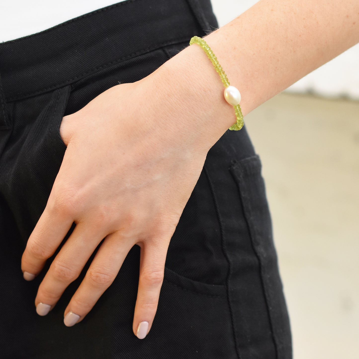 14k Gemstones with White Freshwater Pearl Bracelet