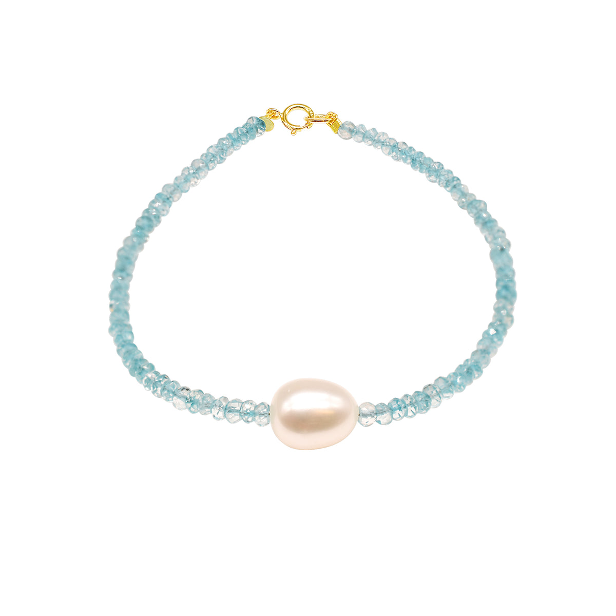 14k Gemstones with White Freshwater Pearl Bracelet