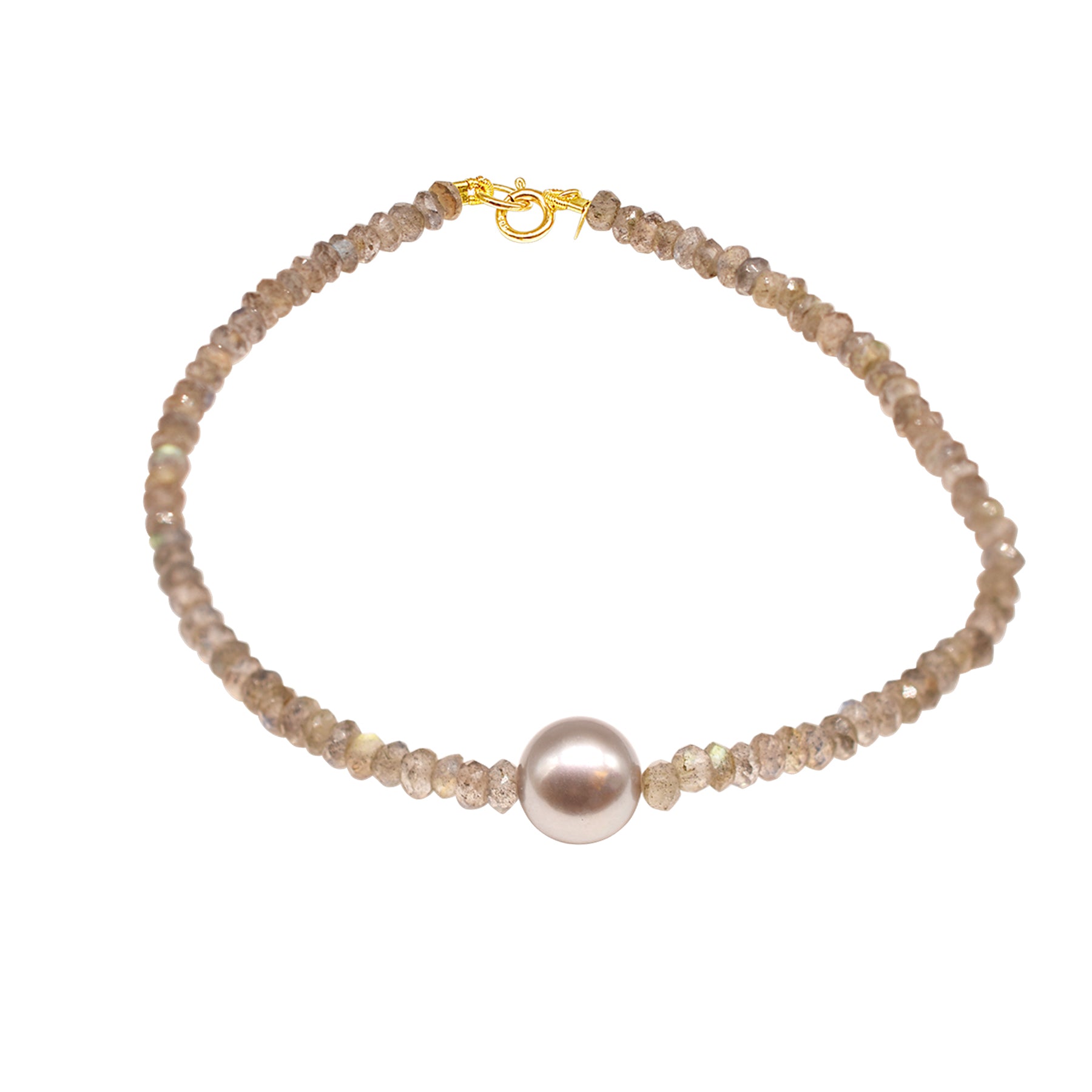 14k Gemstones with White Freshwater Pearl Bracelet