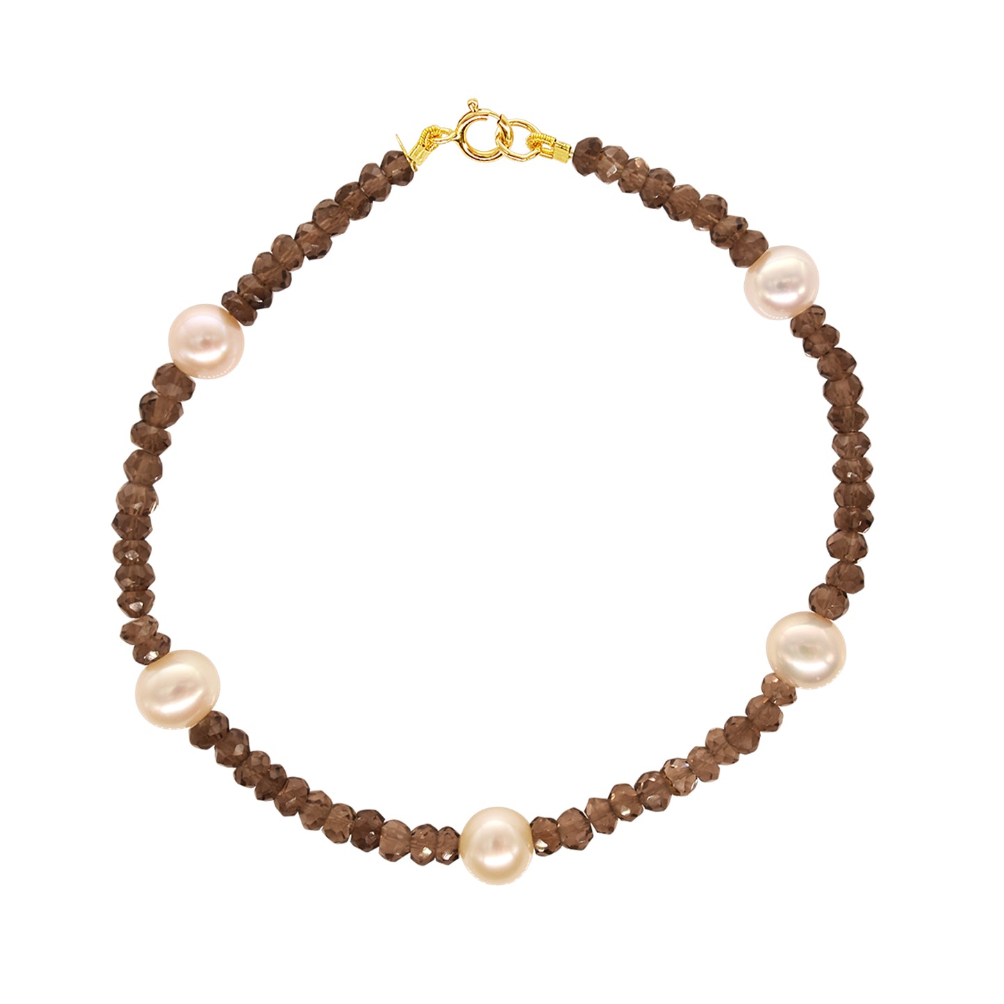 14k Gemstones with White Pearl Bracelet