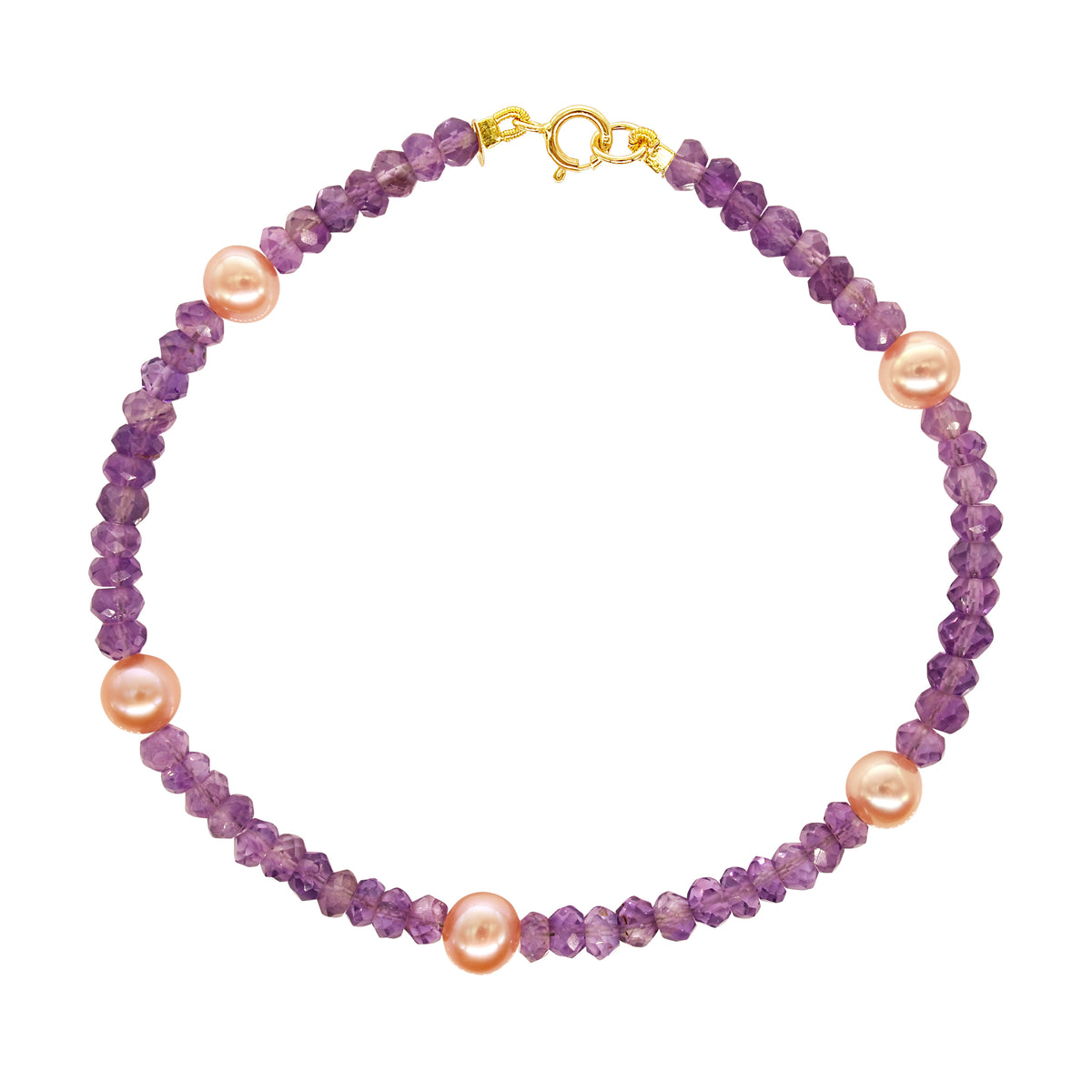 14k Gemstones with White Pearl Bracelet