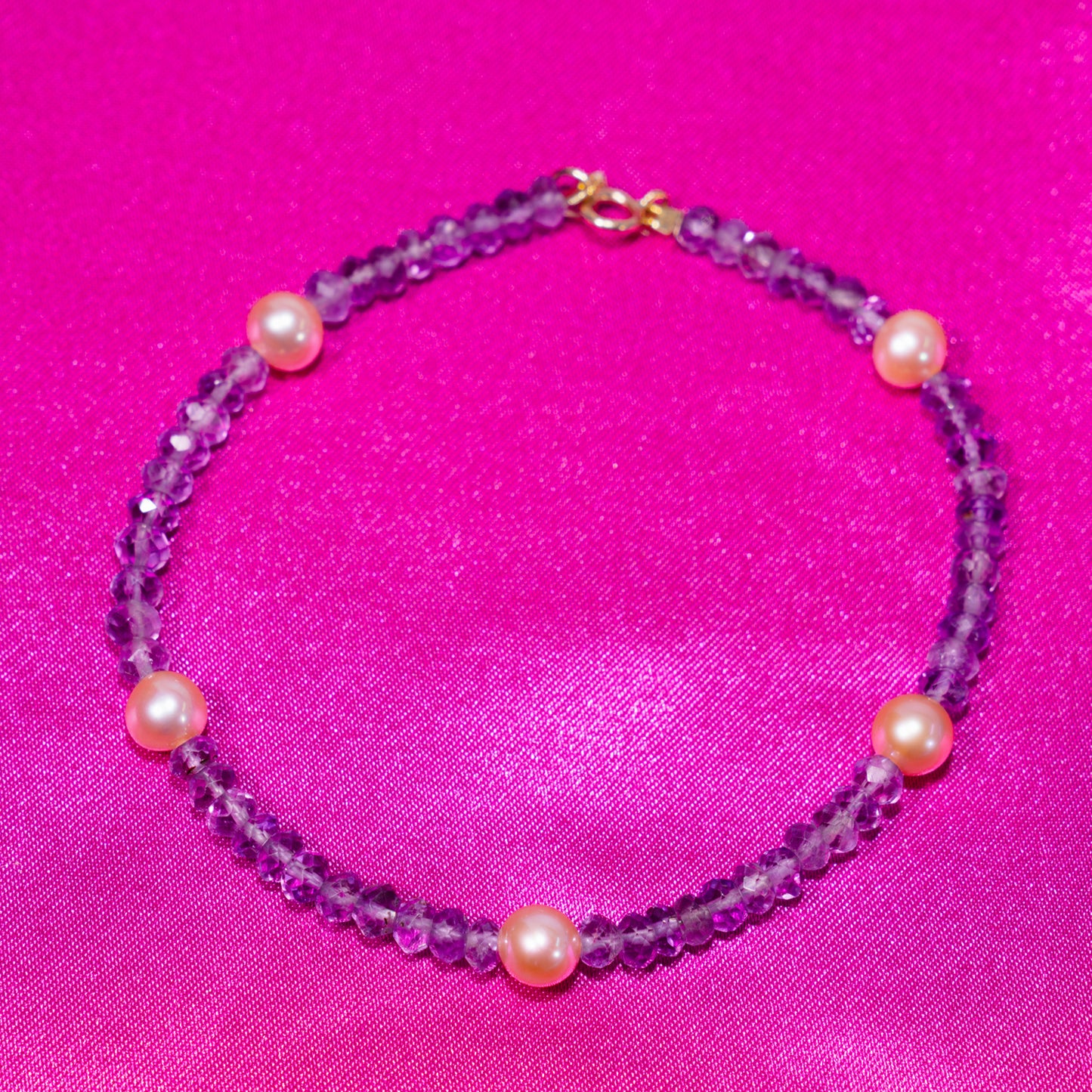 14k Amethyst Pink Freshwater Pearl Bracelet