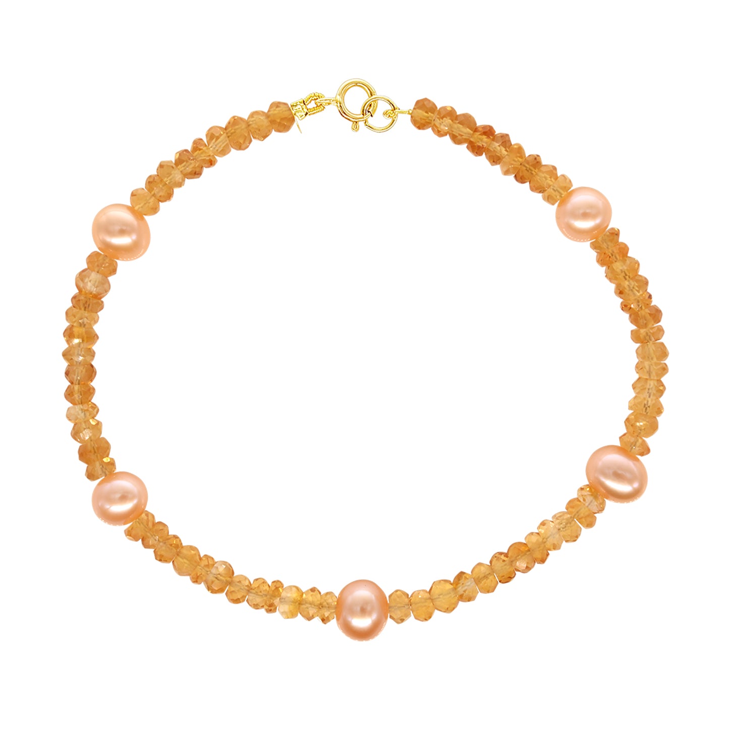 14k Gemstones with White Pearl Bracelet