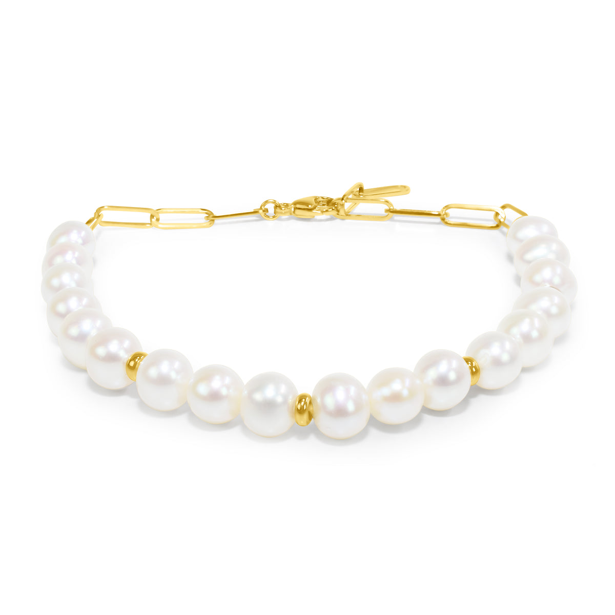 14k White Pearl Paperclip Chain Bracelet