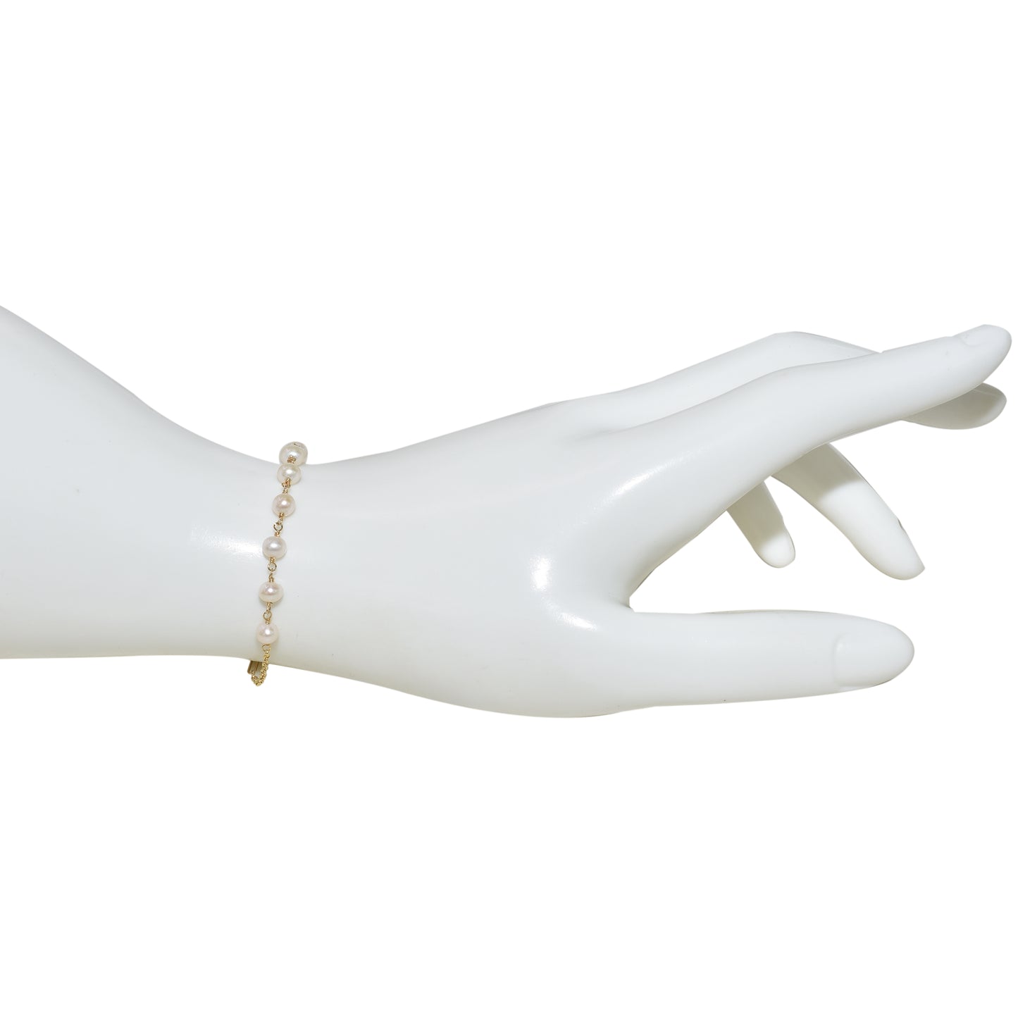 14k White Pearl Fancy Chain Adjustable Bracelet