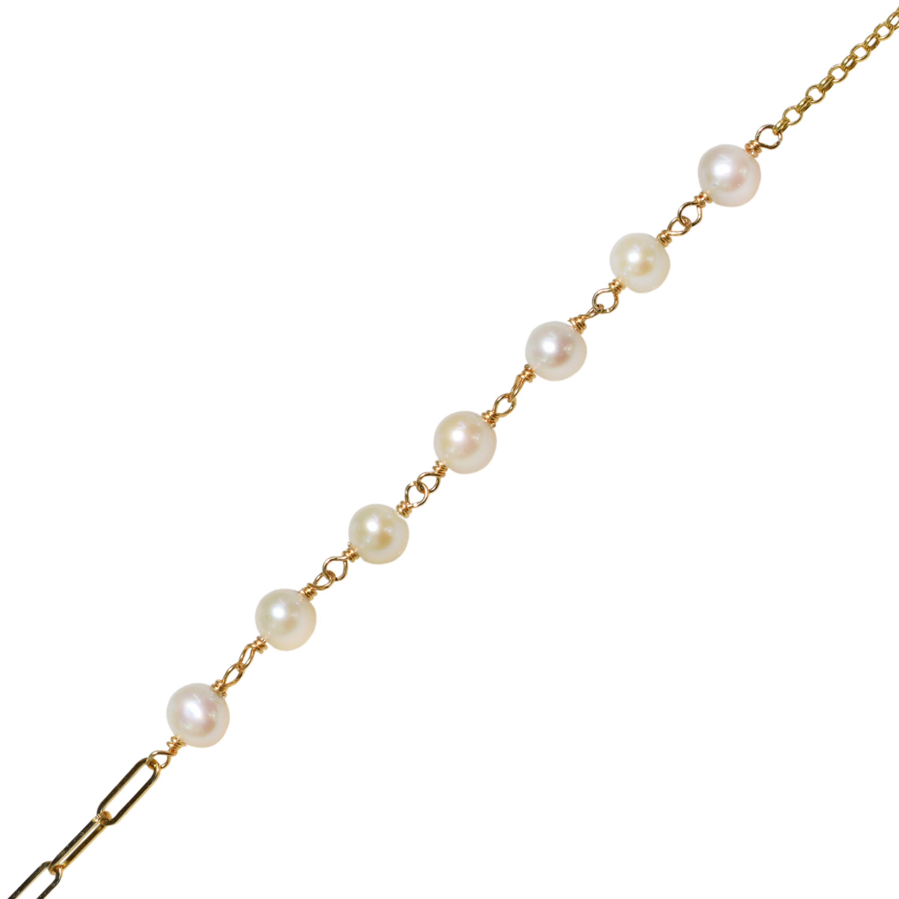 14k White Pearl Fancy Chain Adjustable Bracelet