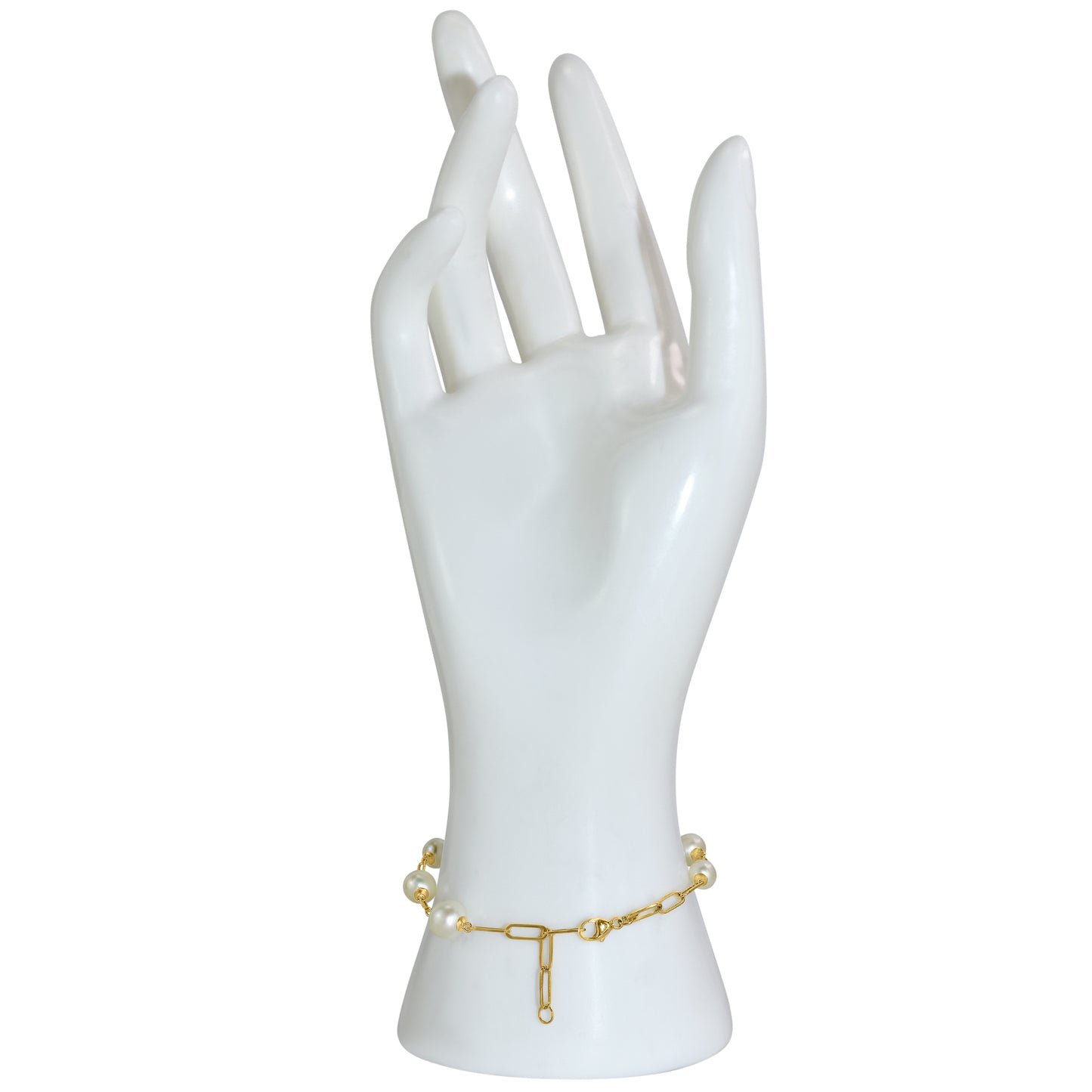 14k White Pearl Graduated 6-Link Paperclip Bracelet