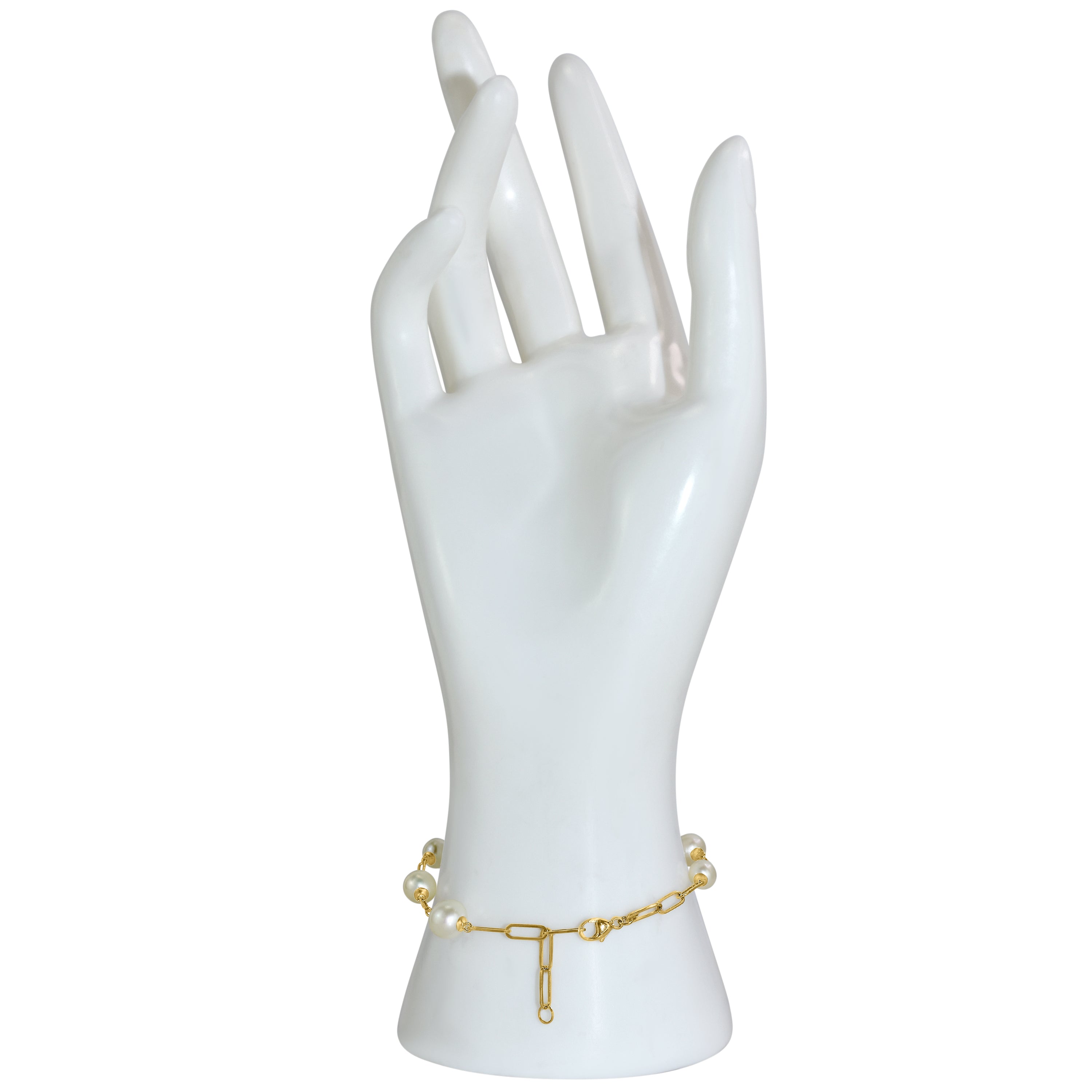 14k White Pearl Graduated 6-Link Paperclip Bracelet