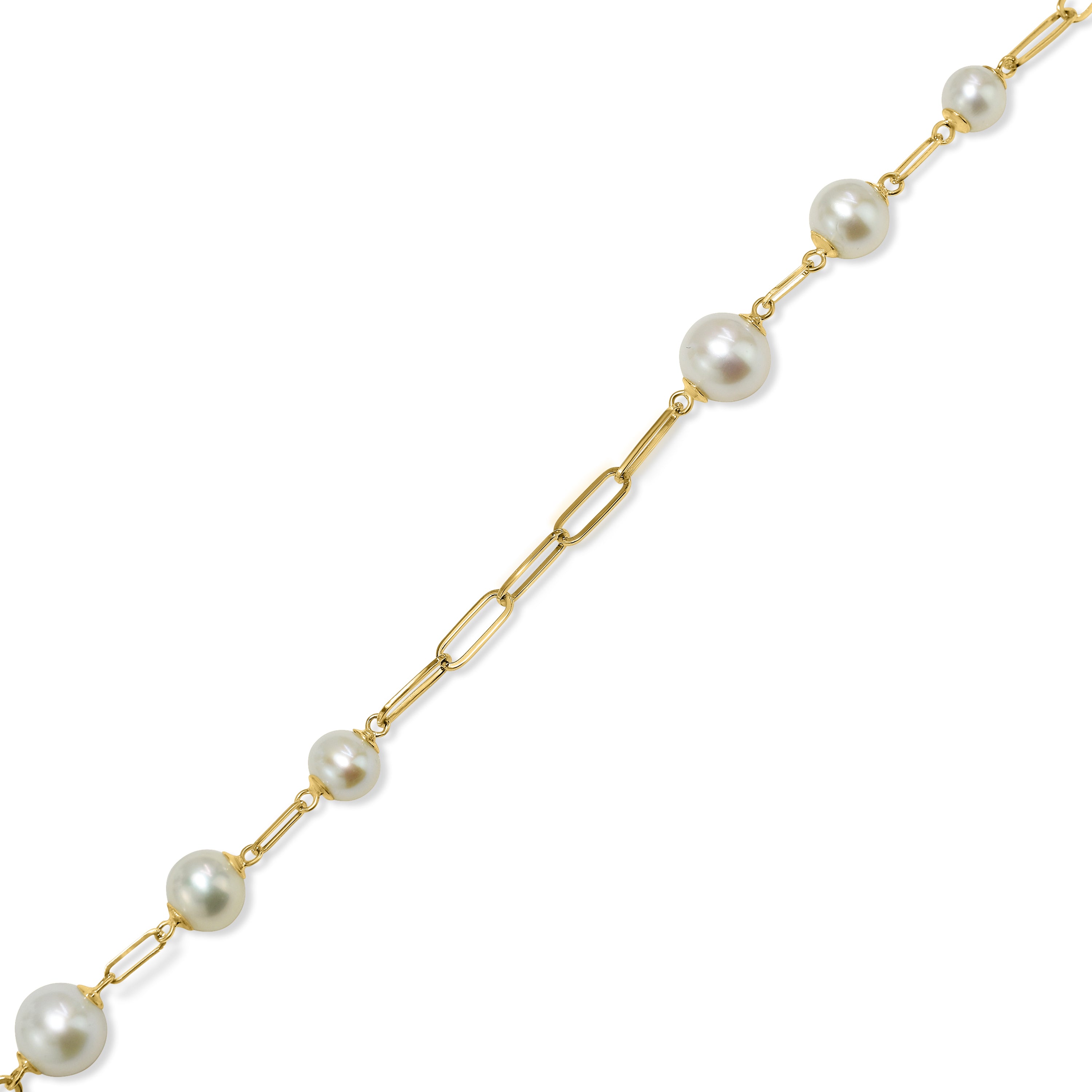 14k White Pearl Graduated 6-Link Paperclip Bracelet