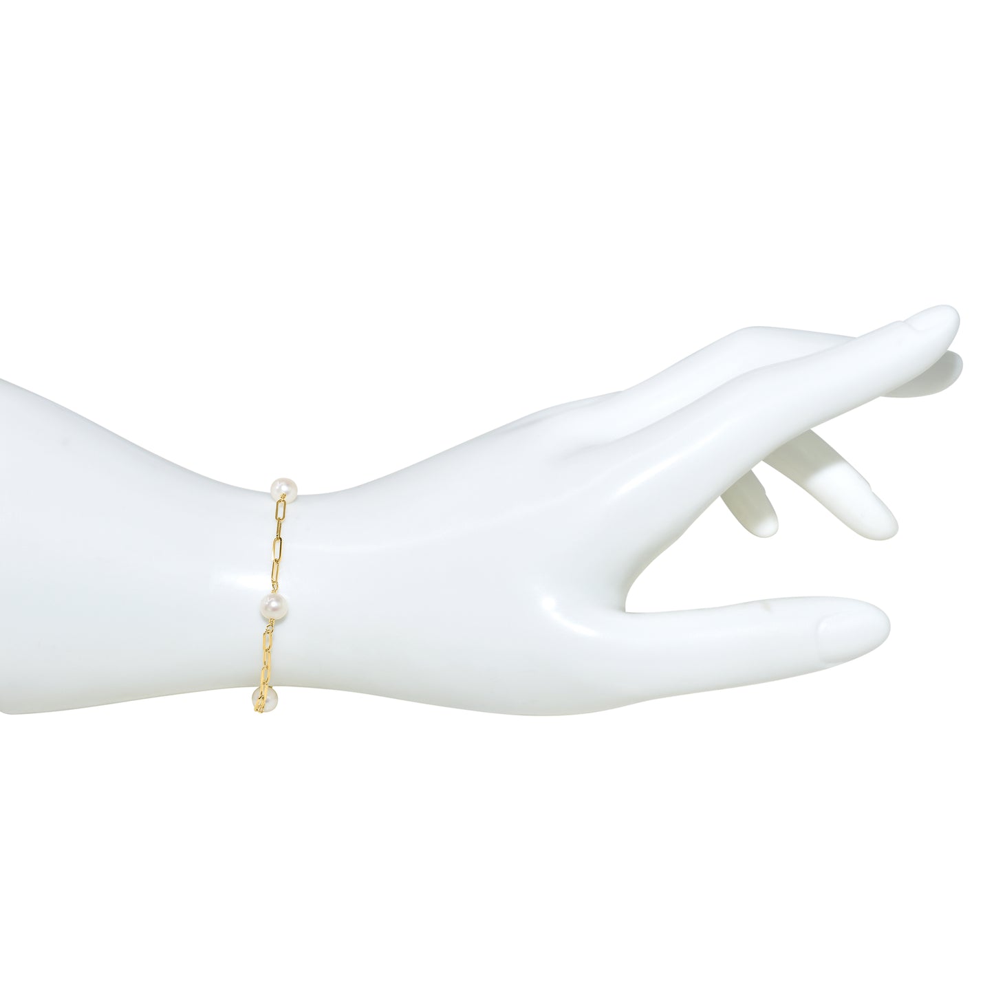 14k White Pearl 5 Station Paperclip Bracelet