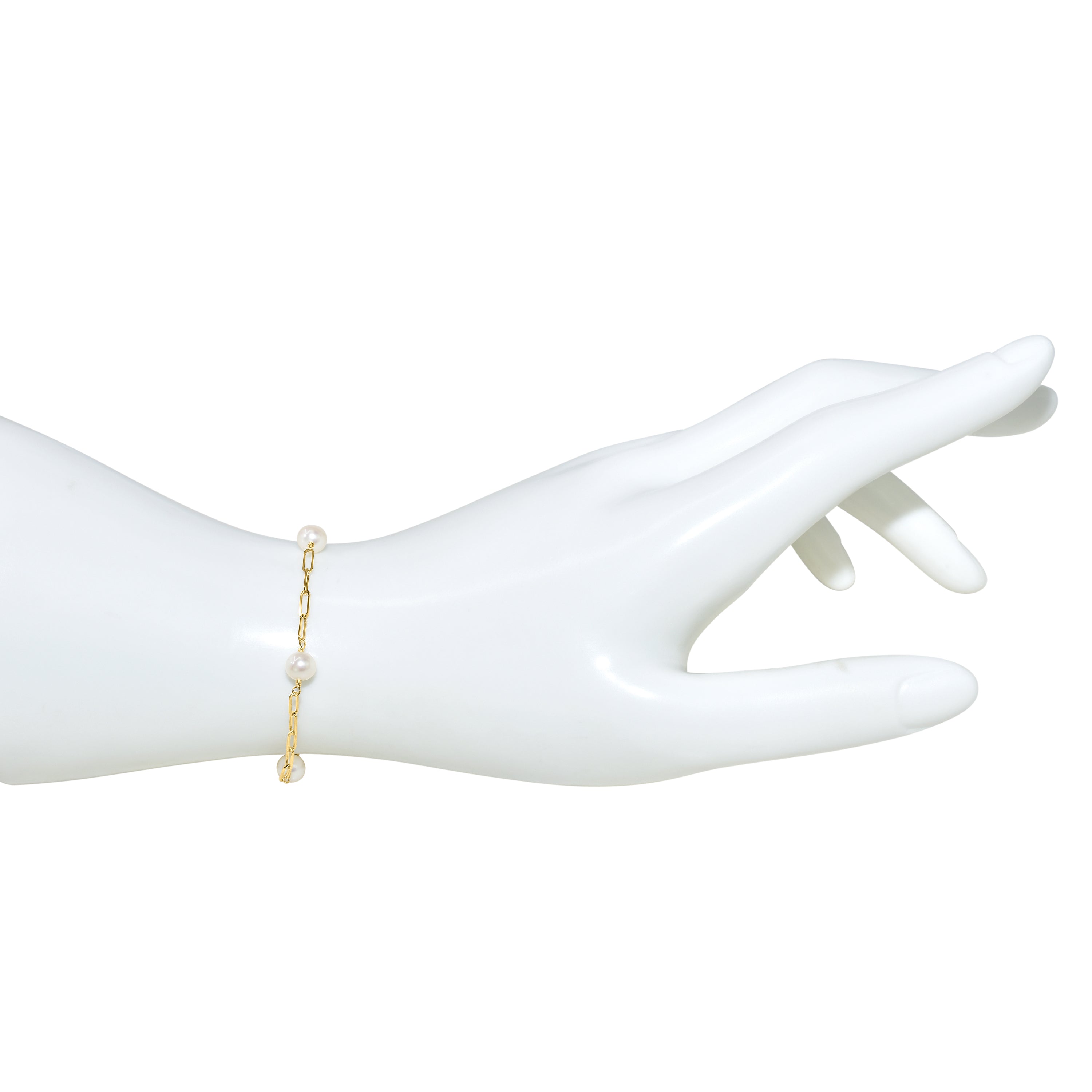 14k White Pearl 5 Station Paperclip Bracelet