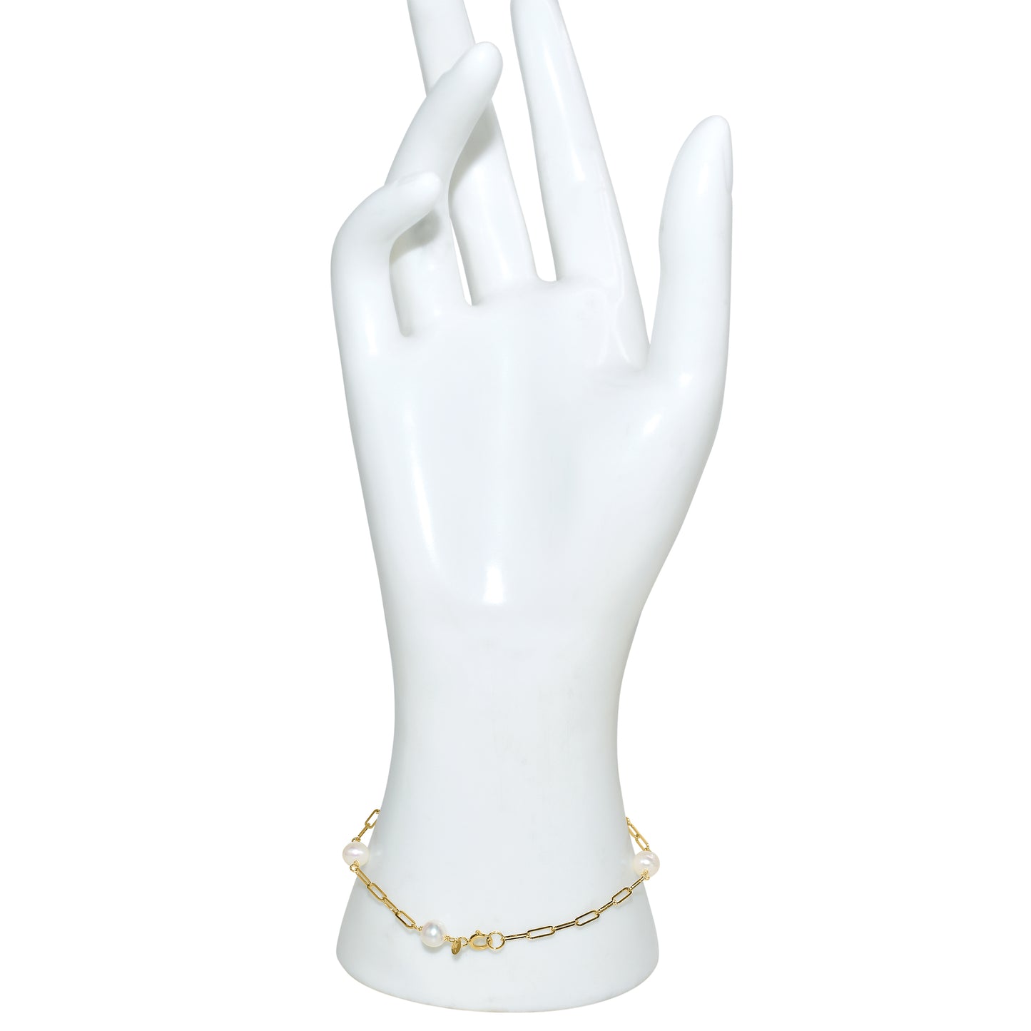 14k White Pearl 5 Station Paperclip Bracelet