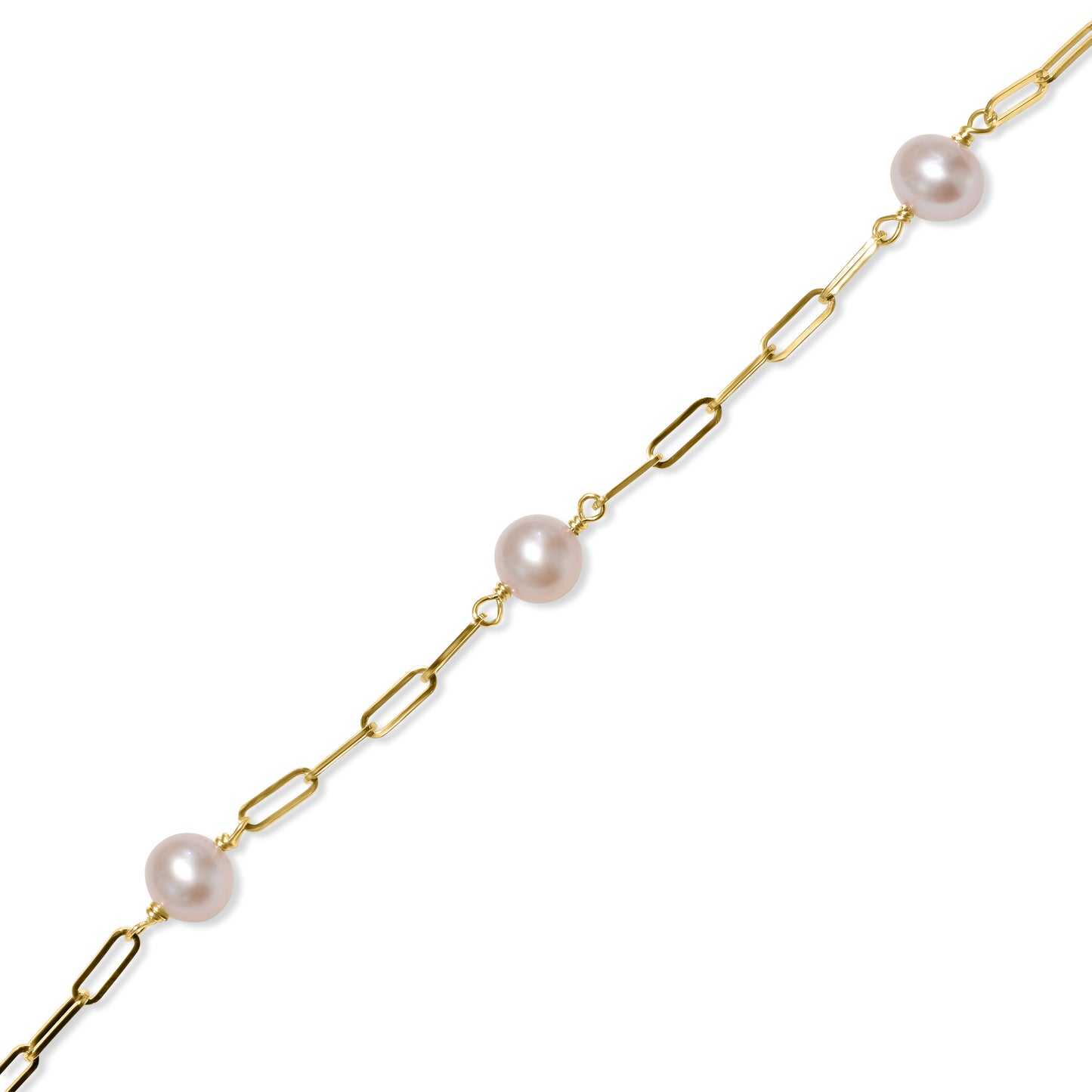 14k Natural Pink Pearl 5 Station Paperclip Bracelet