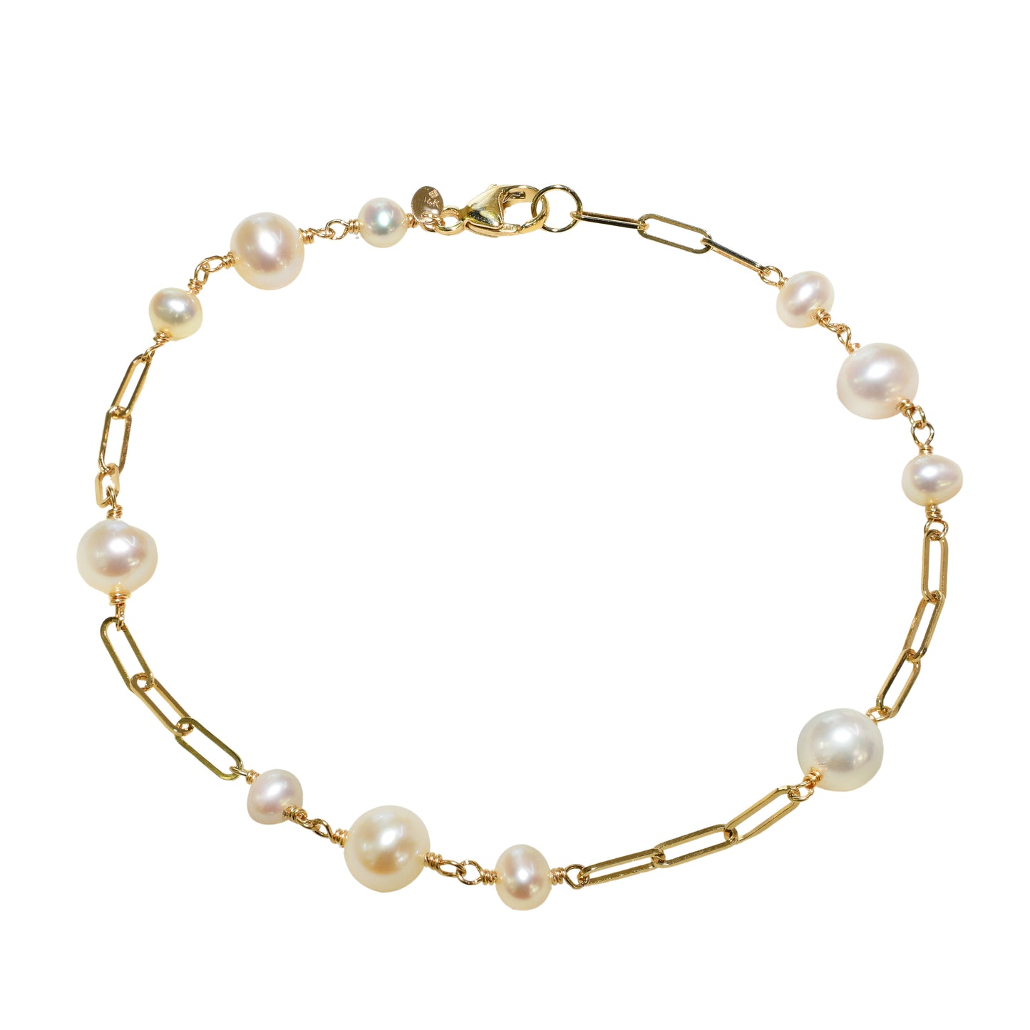 14k White Pearl Link Paperclip Bracelet