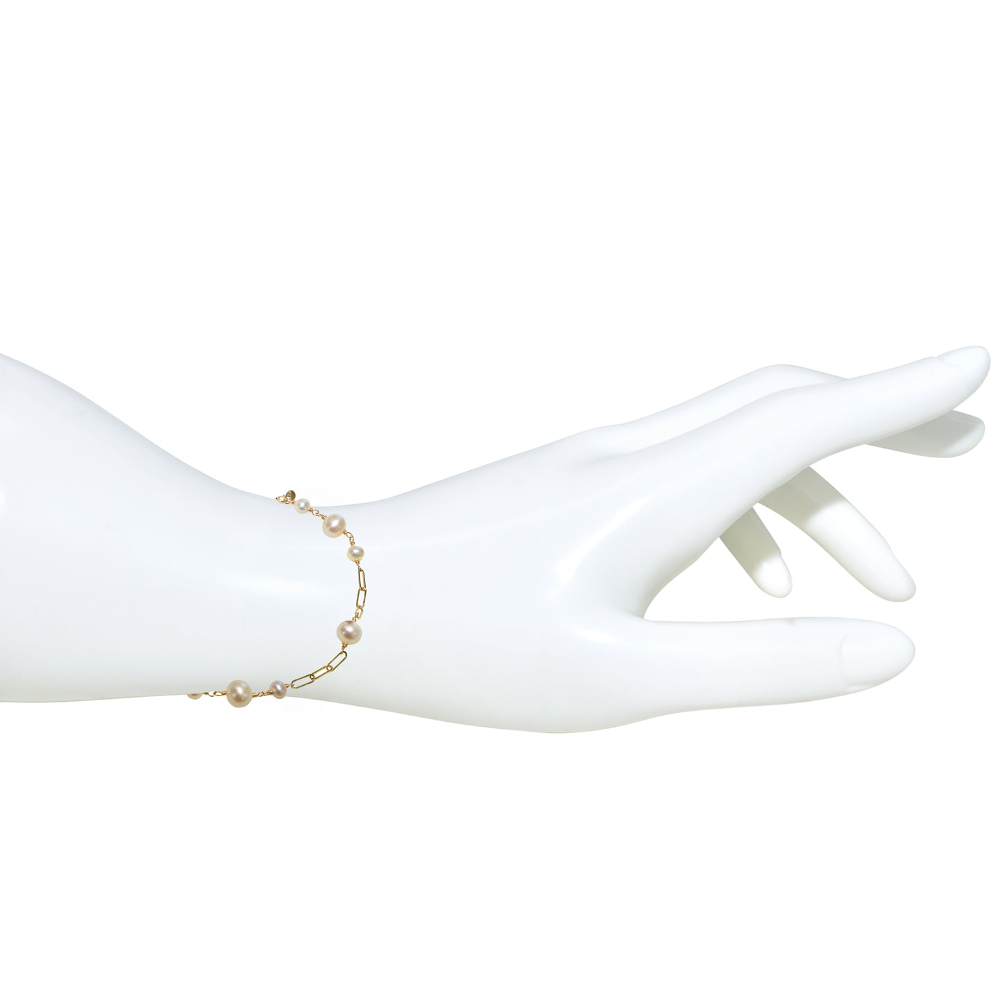 14k White Pearl Link Paperclip Bracelet