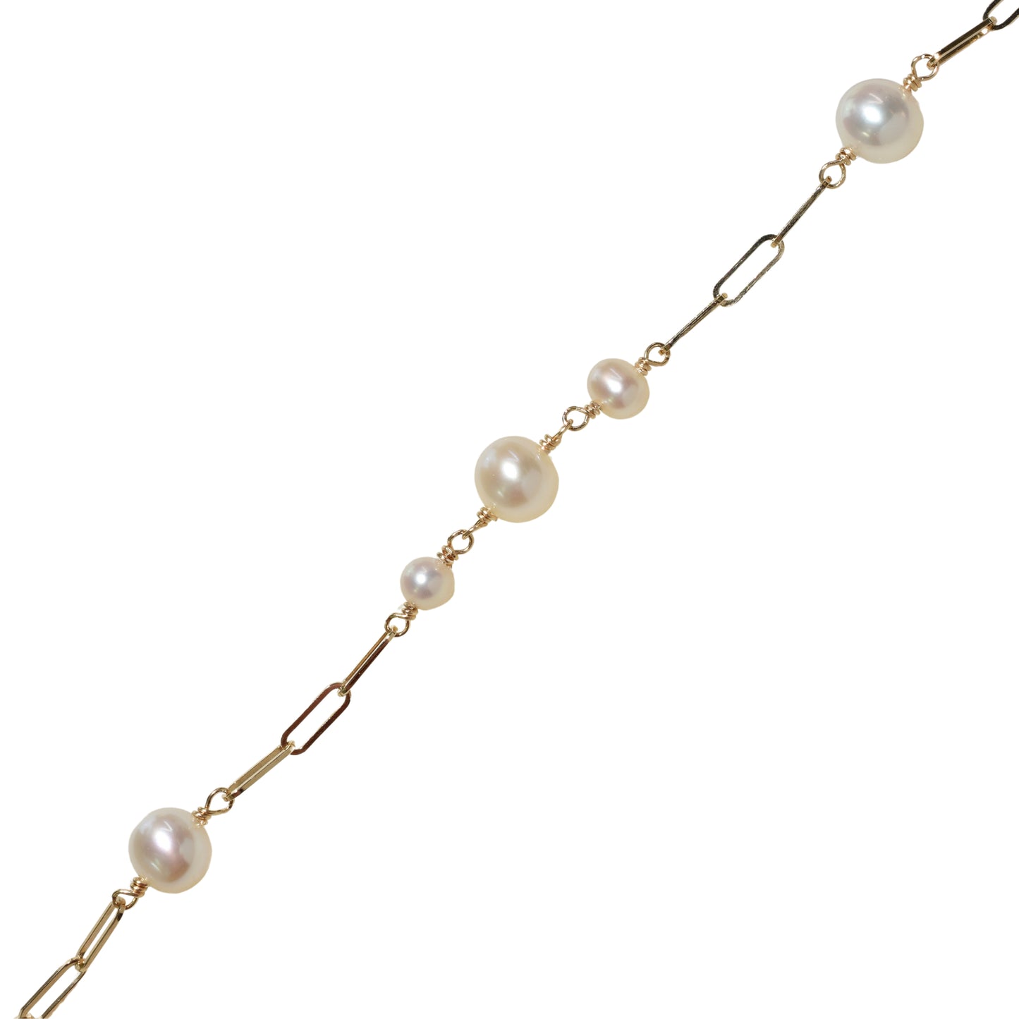 14k White Pearl Link Paperclip Bracelet