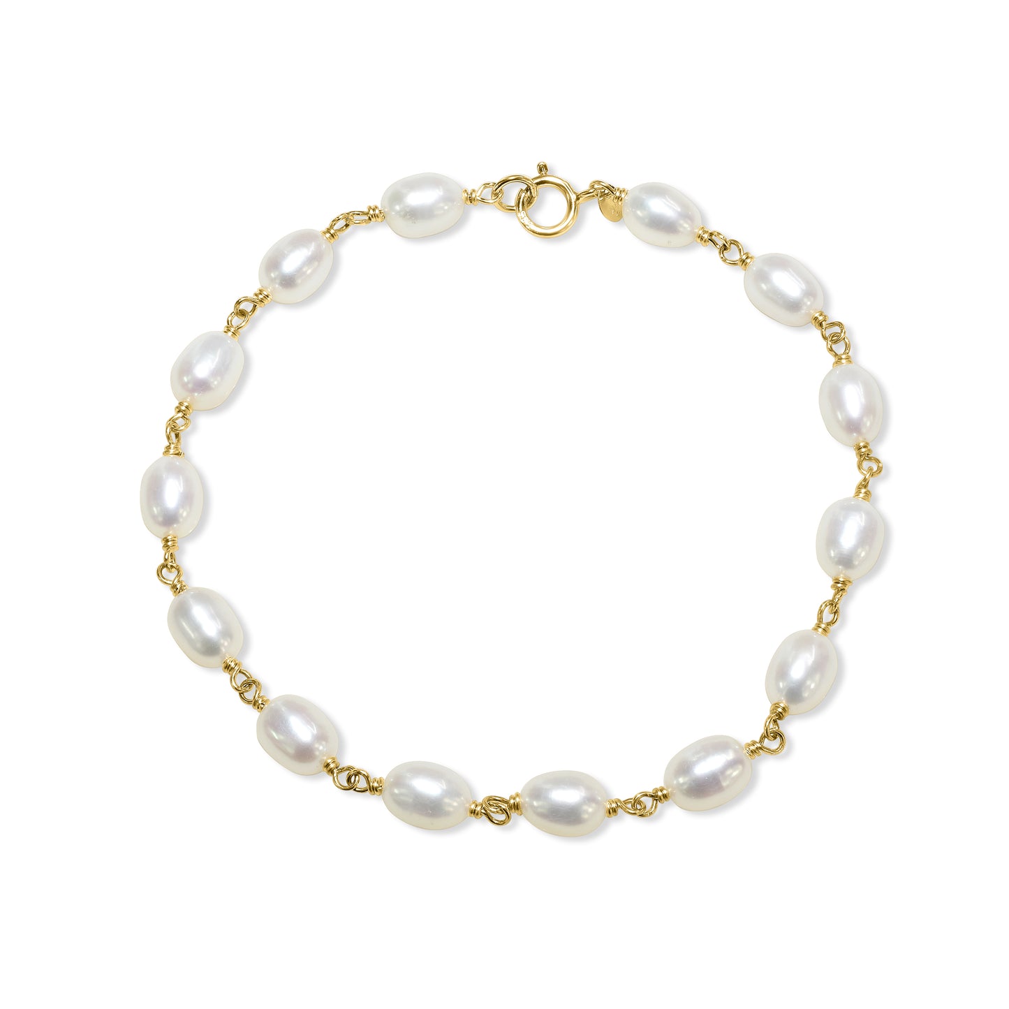 14k White Rice Pearl Link Bracelet