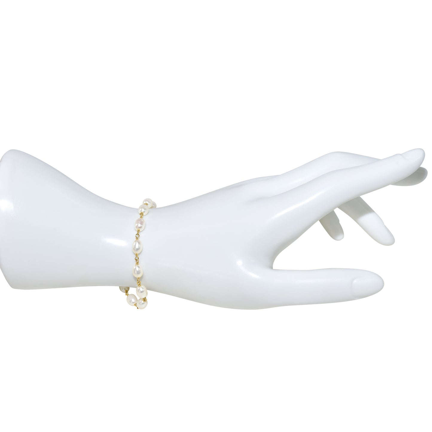 14k White Rice Pearl Link Bracelet