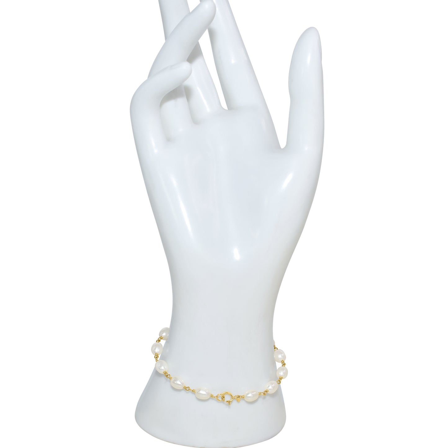 14k White Rice Pearl Link Bracelet