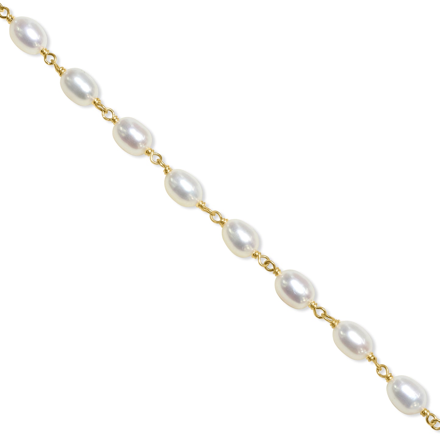 14k White Rice Pearl Link Bracelet