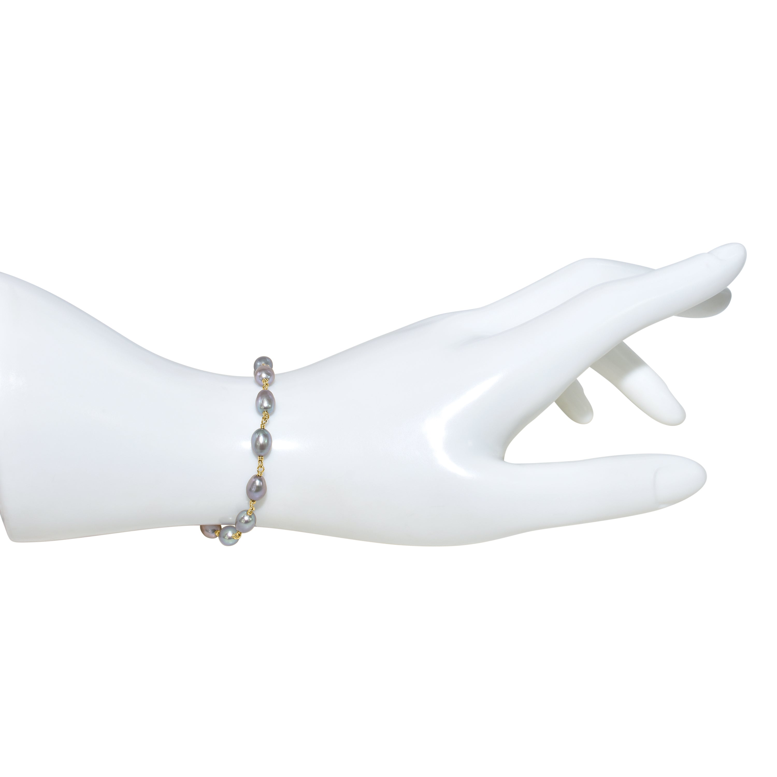 14k Grey Rice Pearl Link Bracelet