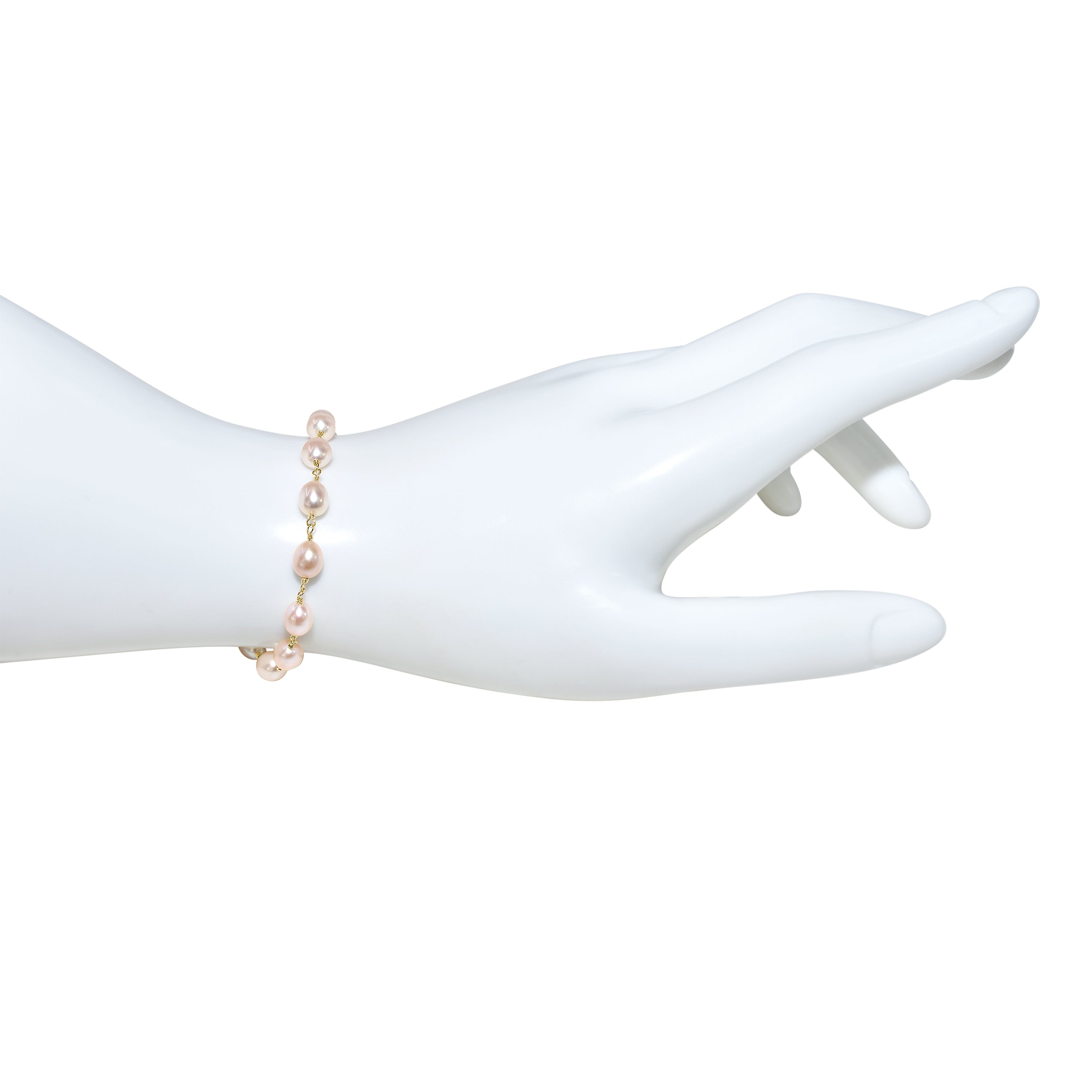 14k Natural Pink Rice Pearl Link Bracelet