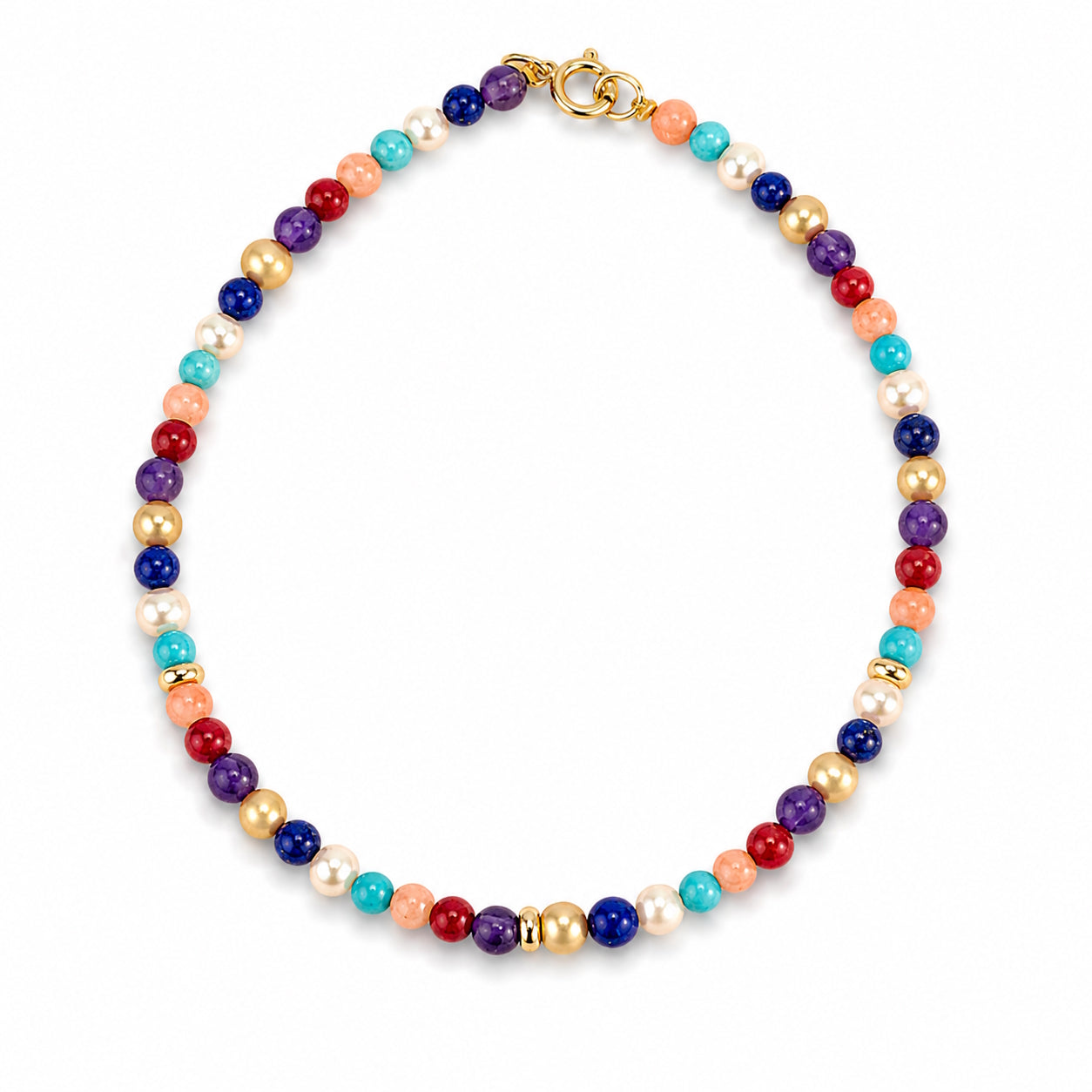 14k Gemstones Gold Ball/Roundel Bracelet