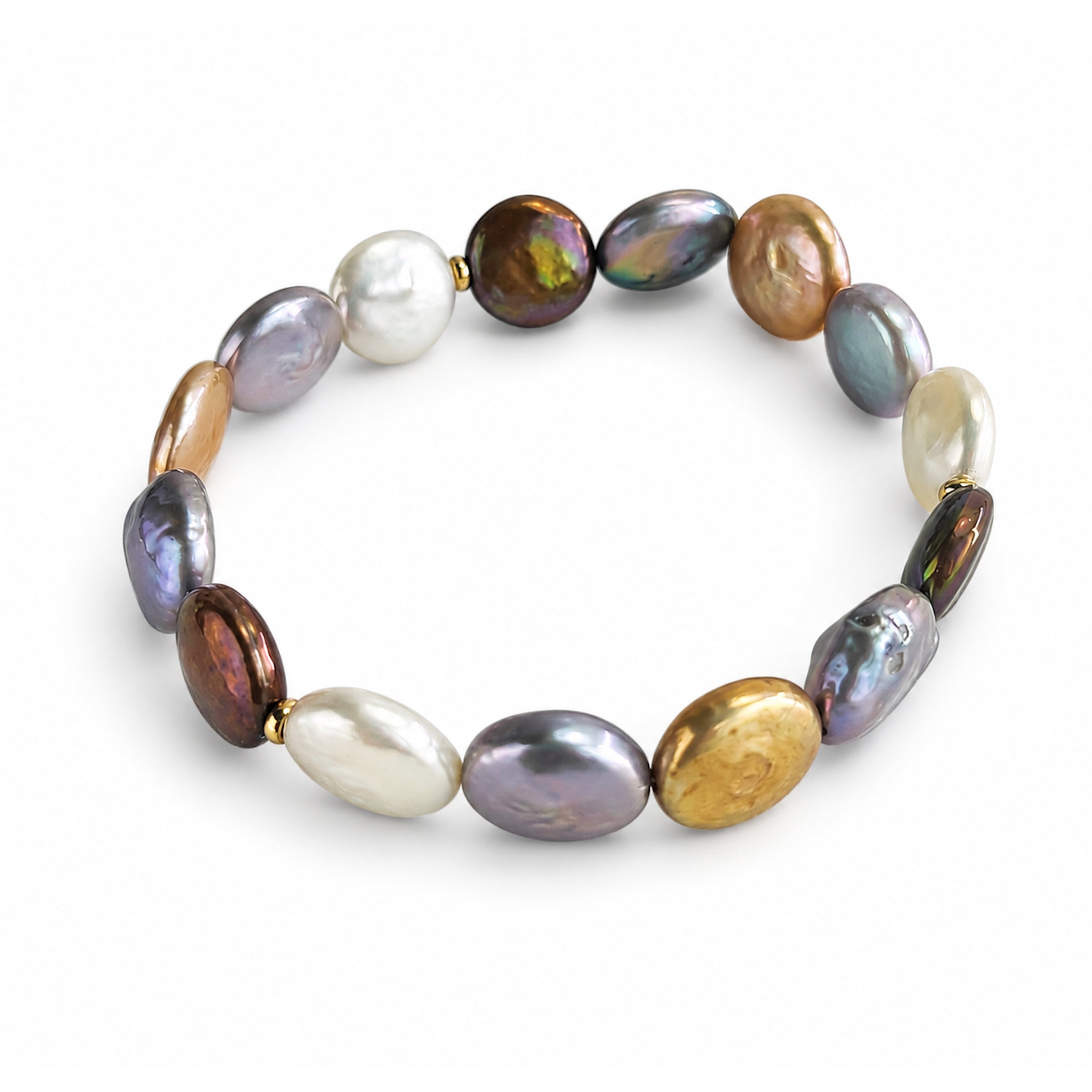 14k Pearl Coin Multi-Color Gold Roundel Stretch Bracelet