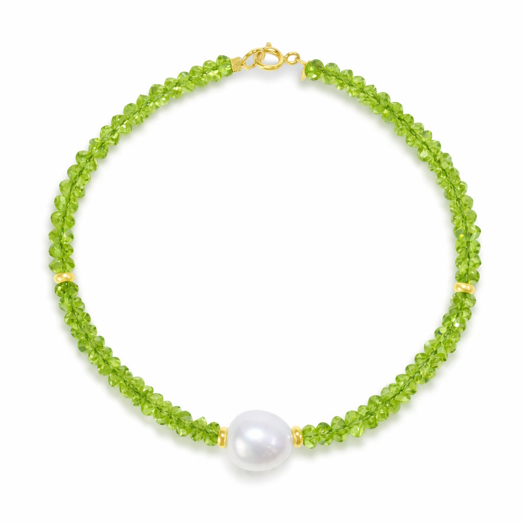 14k Shades of Gemstones, Gold Roundel and Freshwater Pearl Bracelet