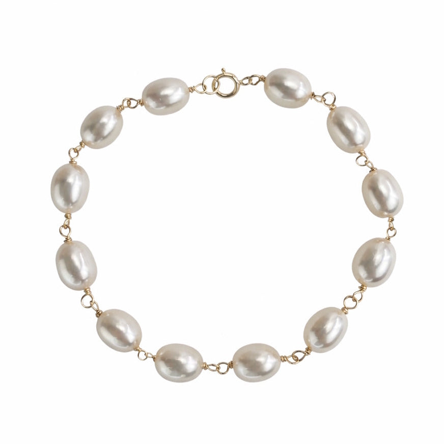 14k White Pearl Link Bracelet