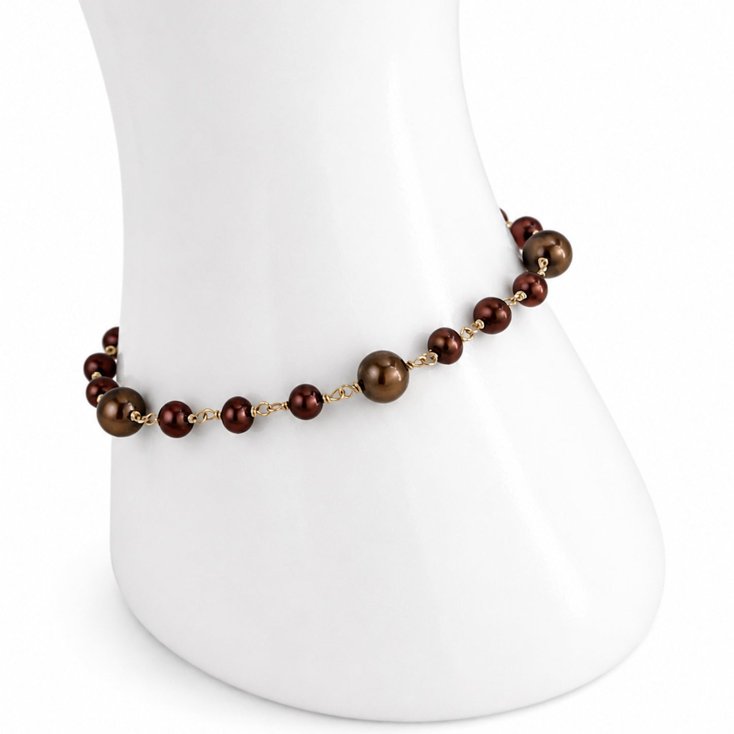 14k Chocolate Pearl Station Link Bracelet