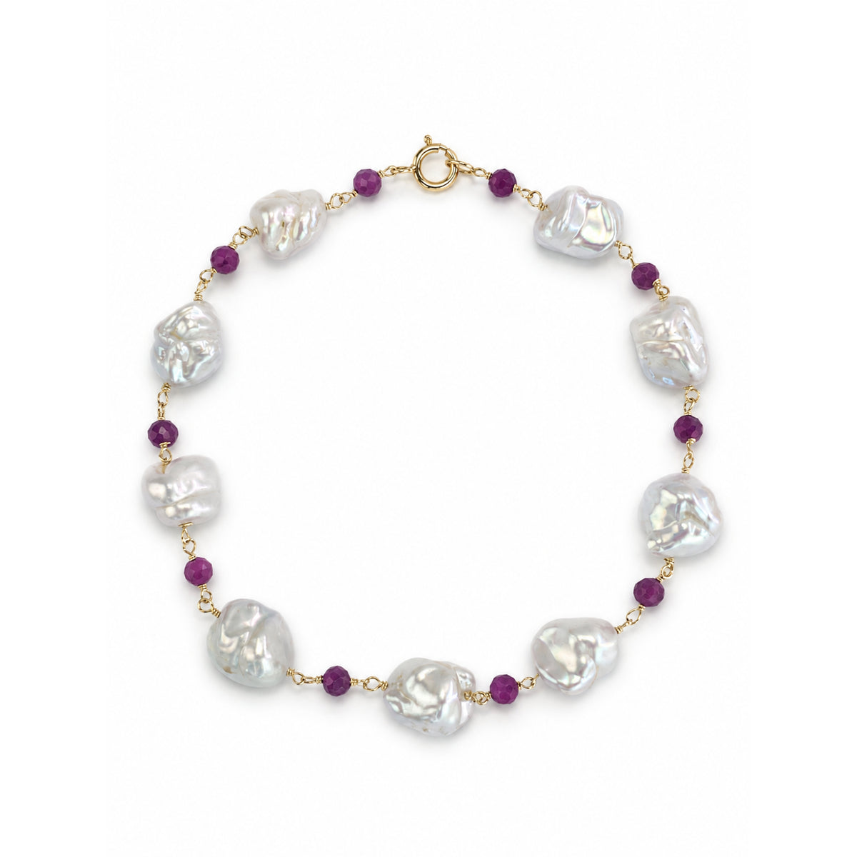 14k White Keshi Nugget Dyed Ruby 1x1 Link Bracelet