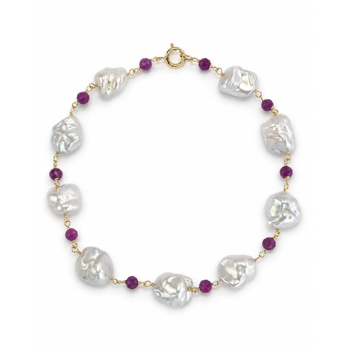 14k White Keshi Nugget Dyed Ruby/Dyed Emerald or Dyed Sapphire 1x1 Link Bracelet