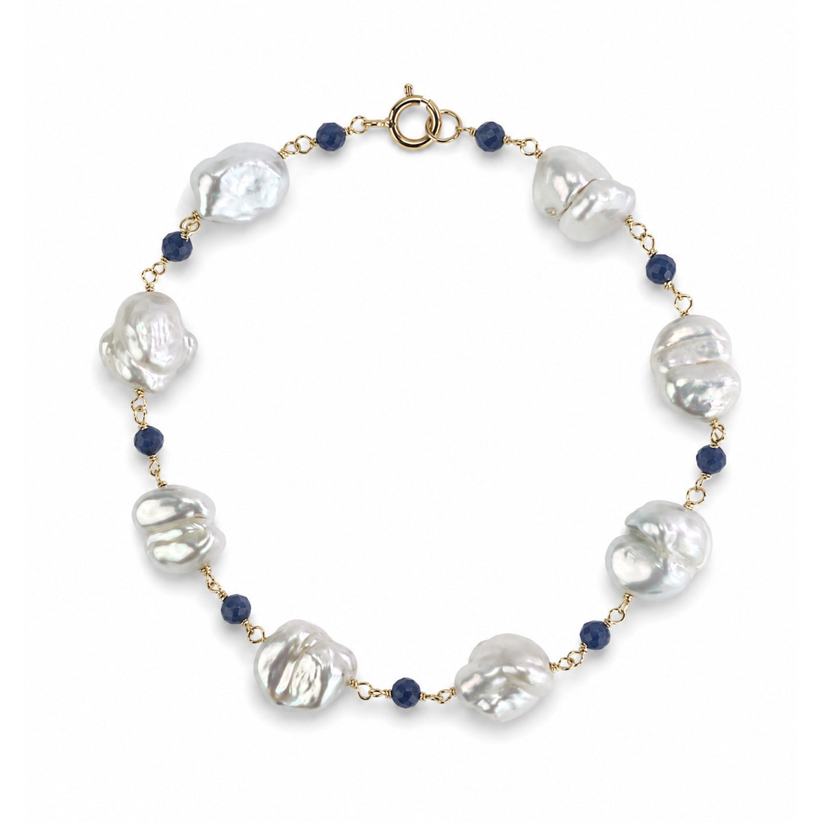 14k White Keshi Nugget Dyed Ruby/Dyed Emerald or Dyed Sapphire 1x1 Link Bracelet