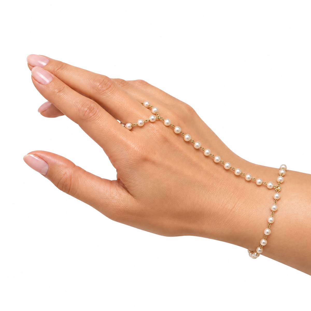 14k Hand Chain Gemstone Ring Bracelet